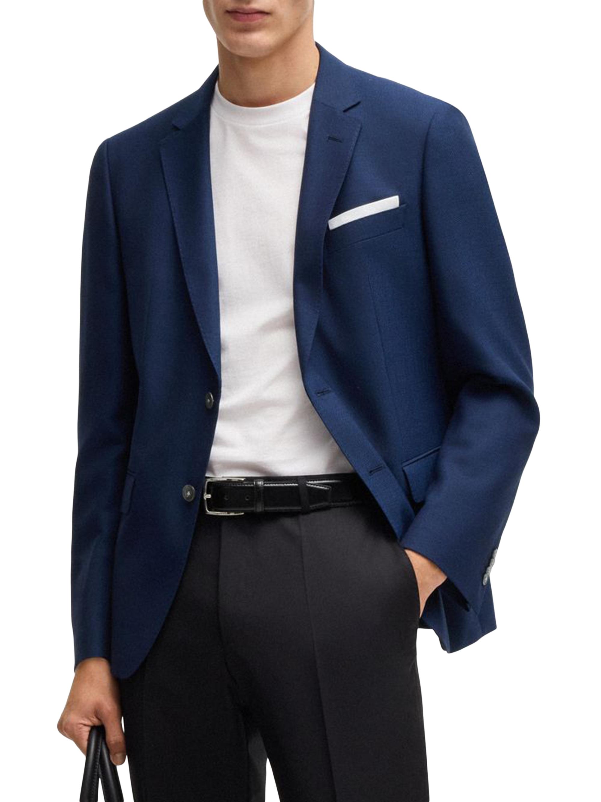 BOSS Men's Slim Fit Blazer in Patterned Wool - Blue