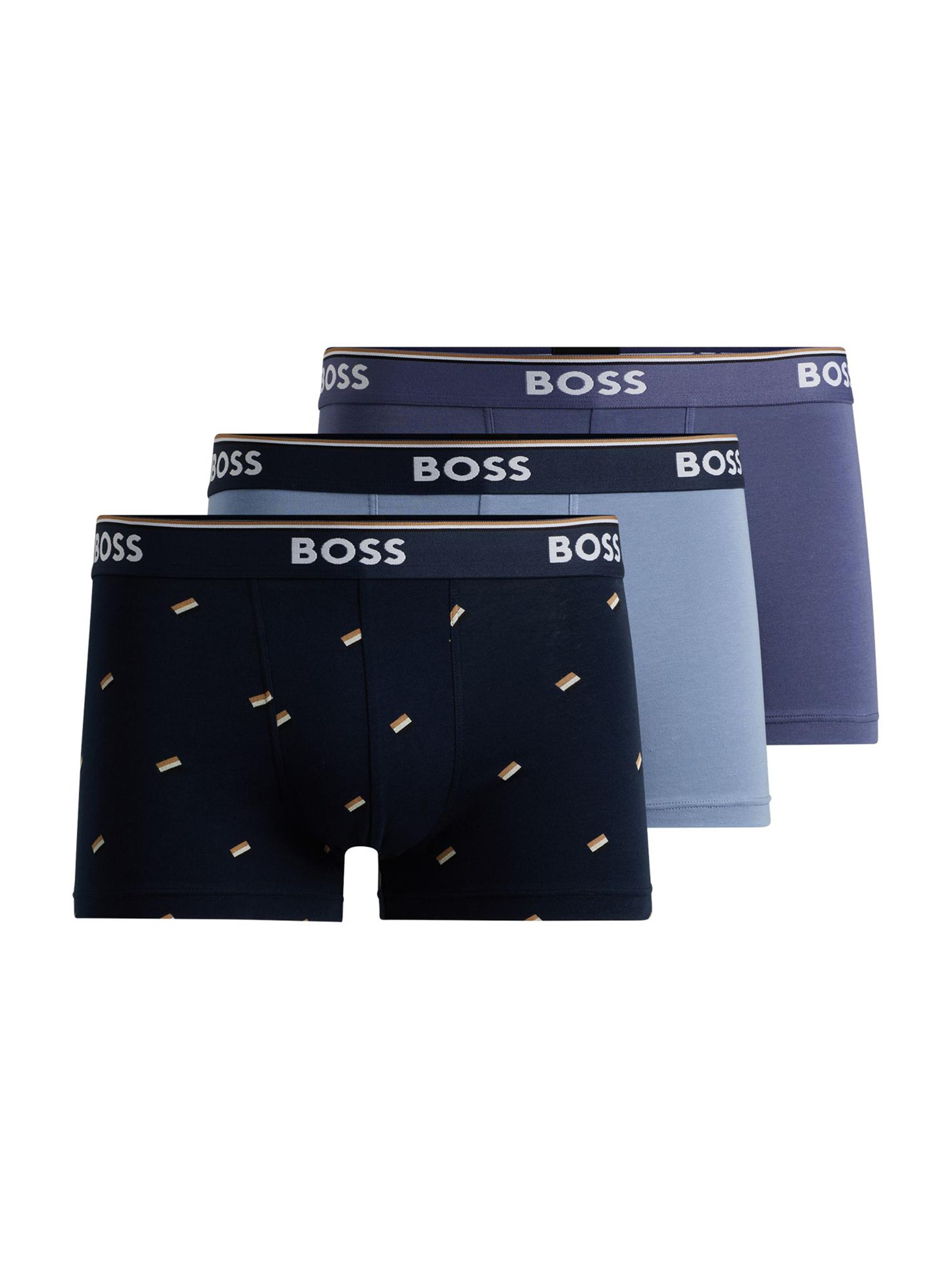 BOSS Men's Three Pack of Stretch Cotton Trunks with Logo Waistbands - Patterned Pink