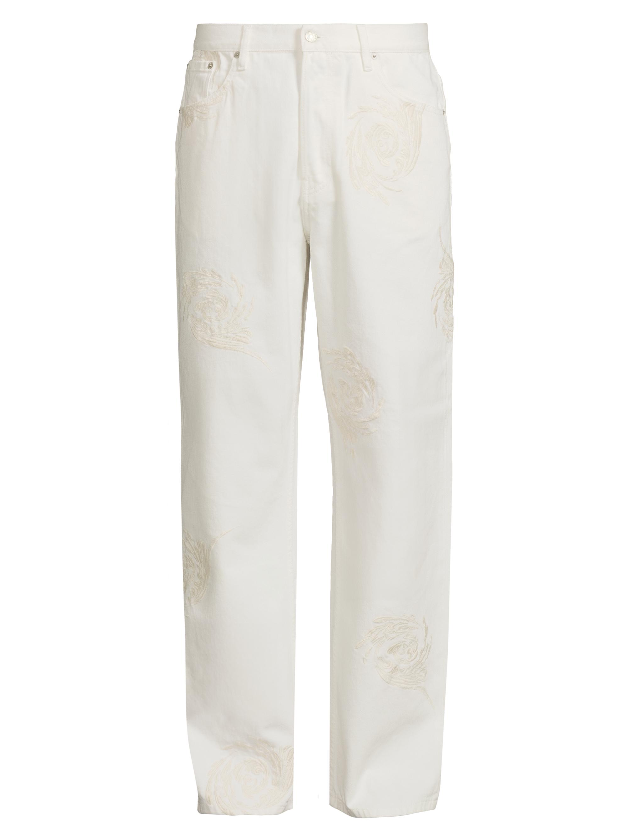 Dries Van Noten Men's Embroidered Five-Pocket Jeans - Off White