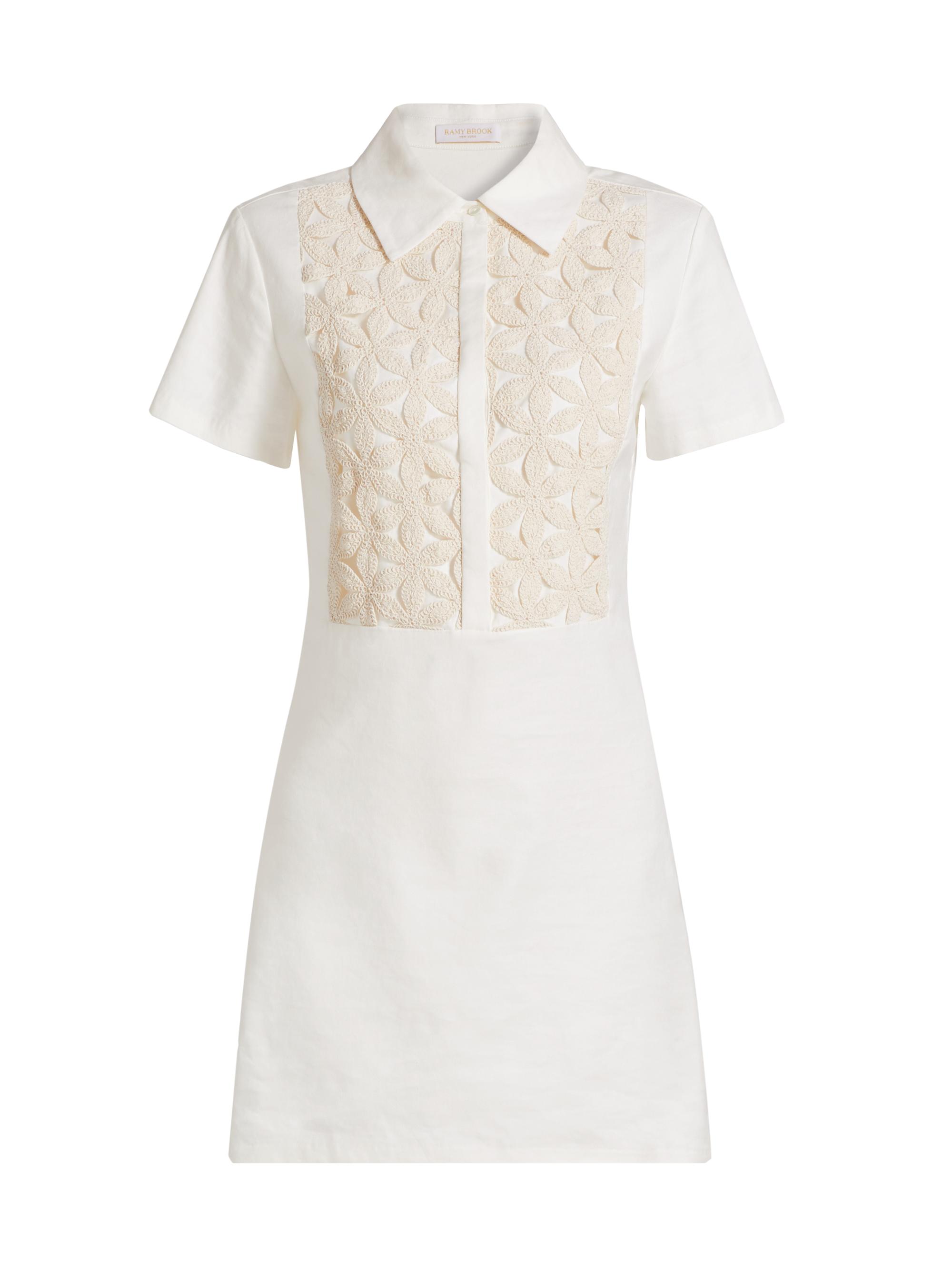 Ramy Brook Sabrina Linen-Blend Floral-Embellished Mini Shirtdress