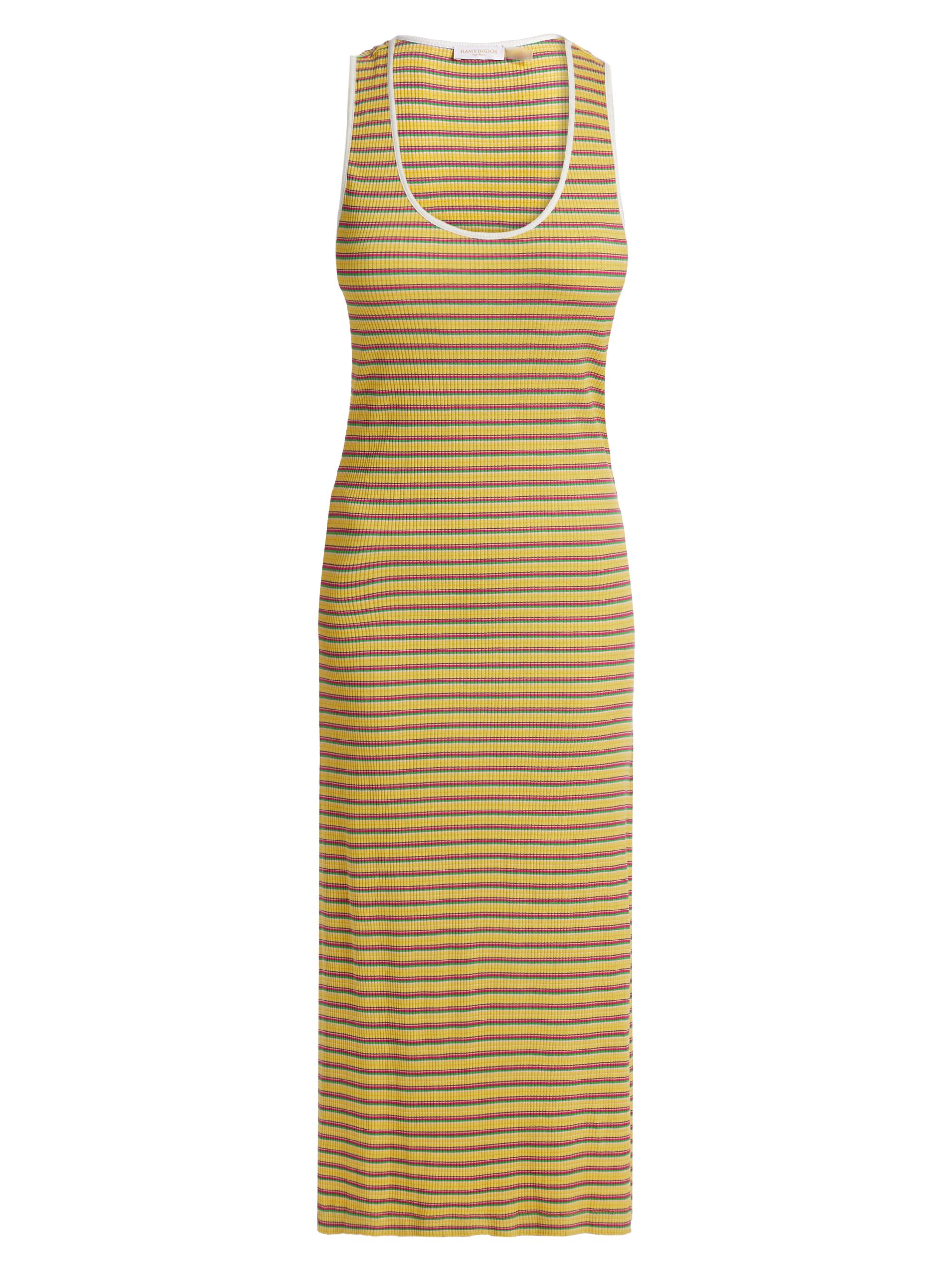Ramy Brook Women's Everest Striped U-Neck Knit Midi-Dress - Lemon Drop Stripe Combo