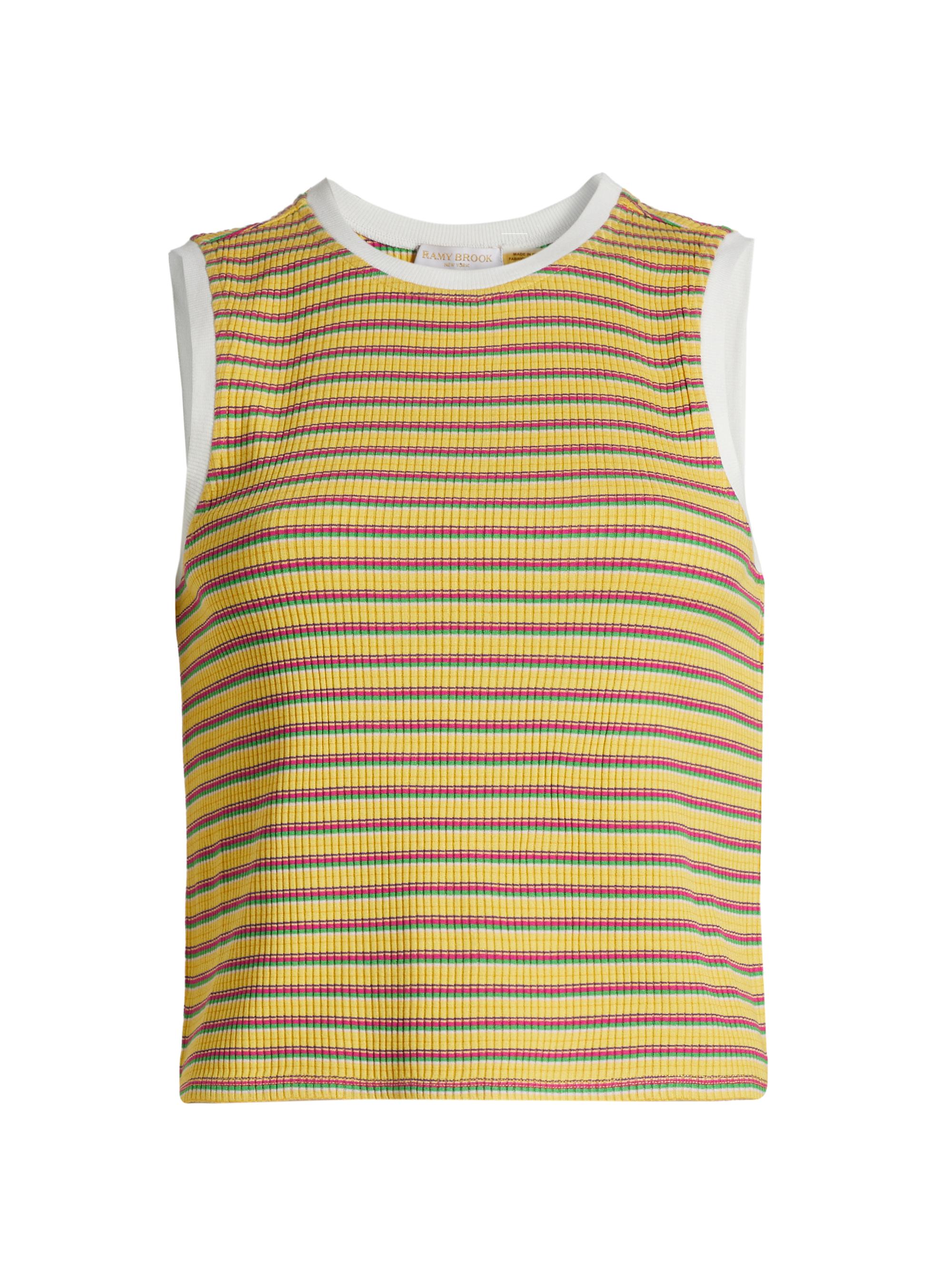 Ramy Brook Women's Elyse Striped Crewneck Sleeveless Top - Lemon Drop Stripe Combo