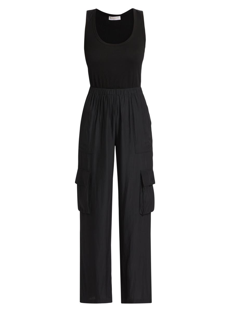 Ramy Brook Women's Carys Mixed-media Cargo Straight-leg Jumpsuit In Black