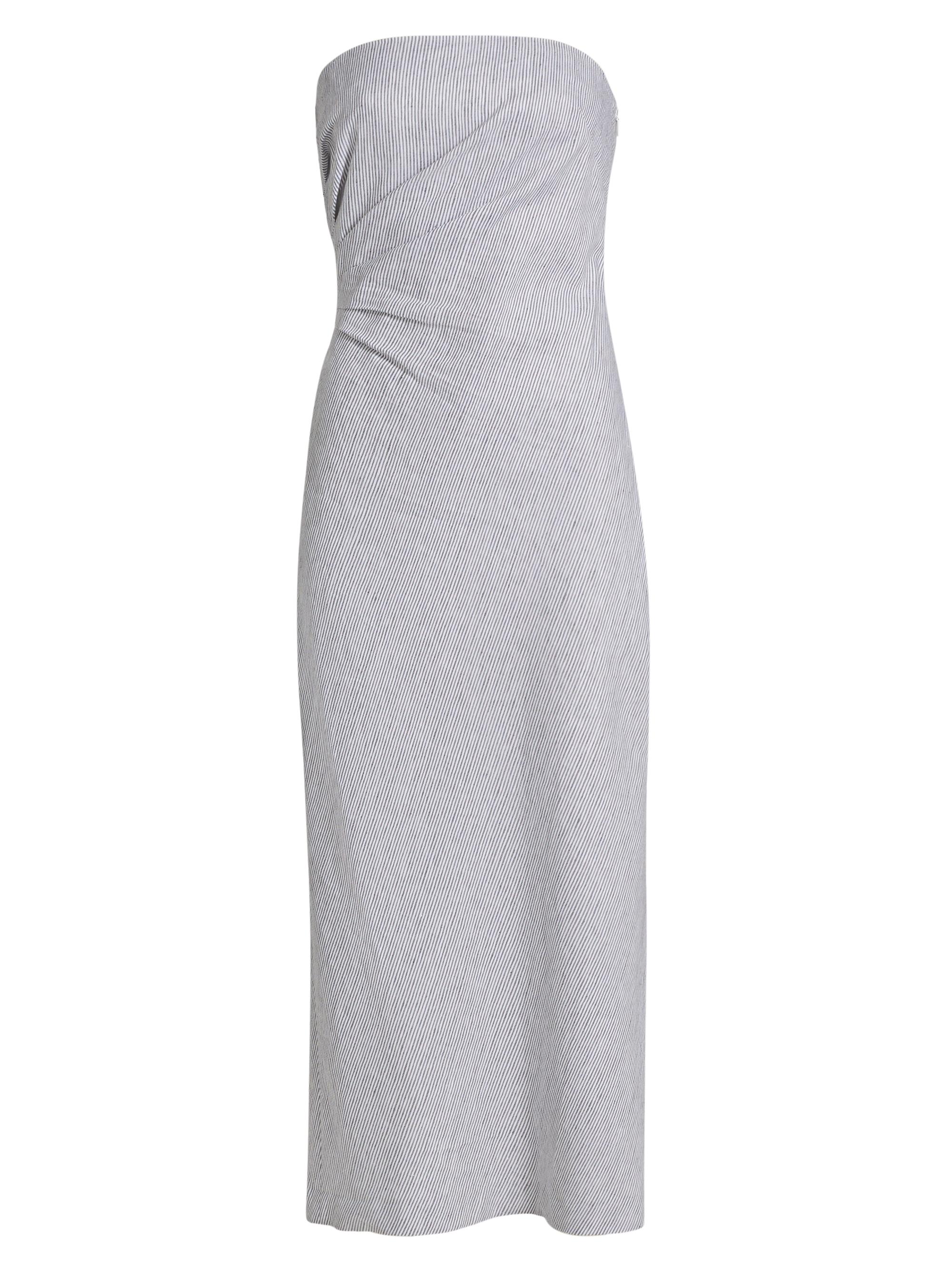 Vince Women's Striped Cotton-Linen Strapless Midi-Dress - Iris Slate Off White