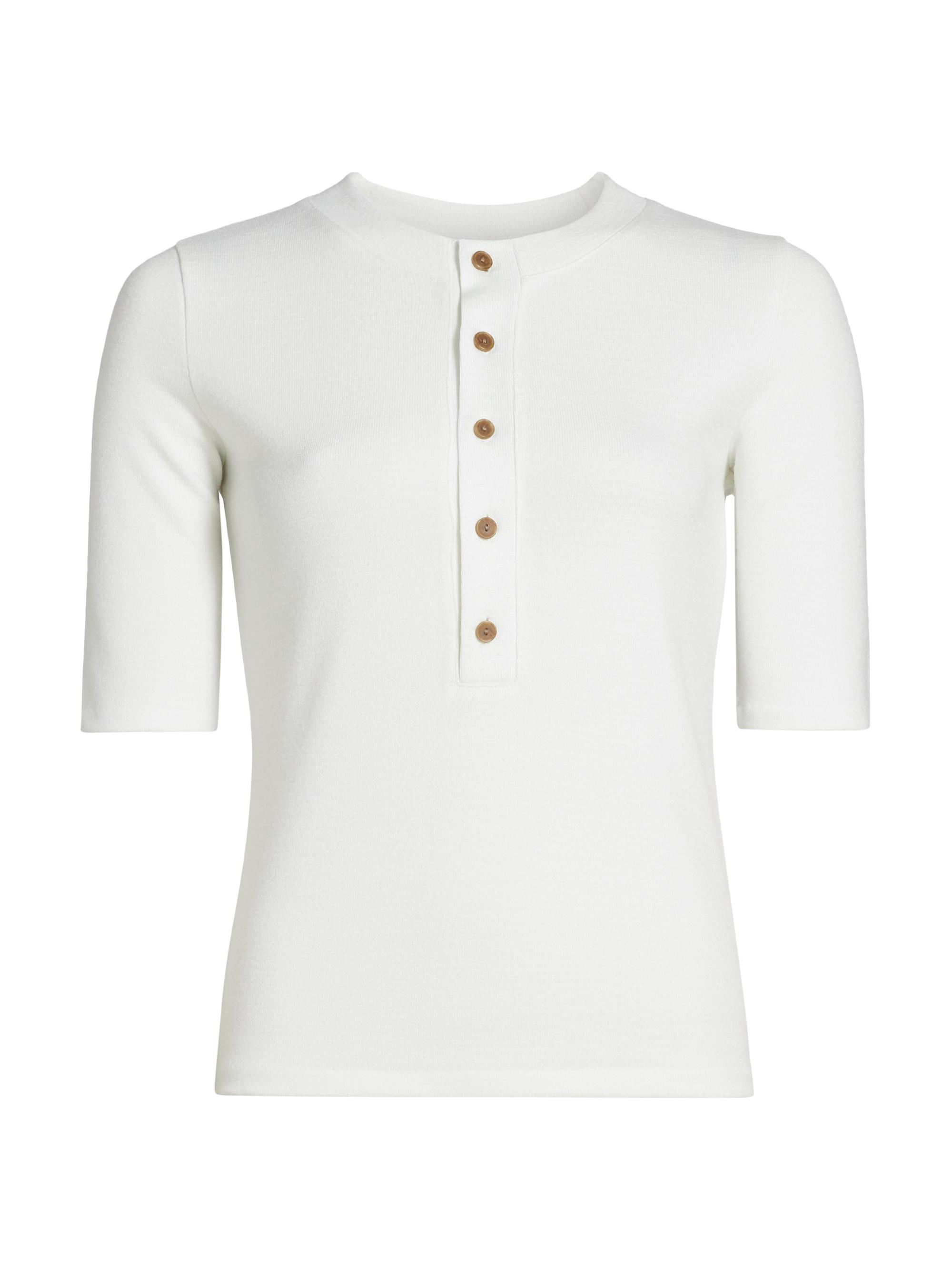 Vince Women's Three-Quarter-Sleeve Henley Top - Off White