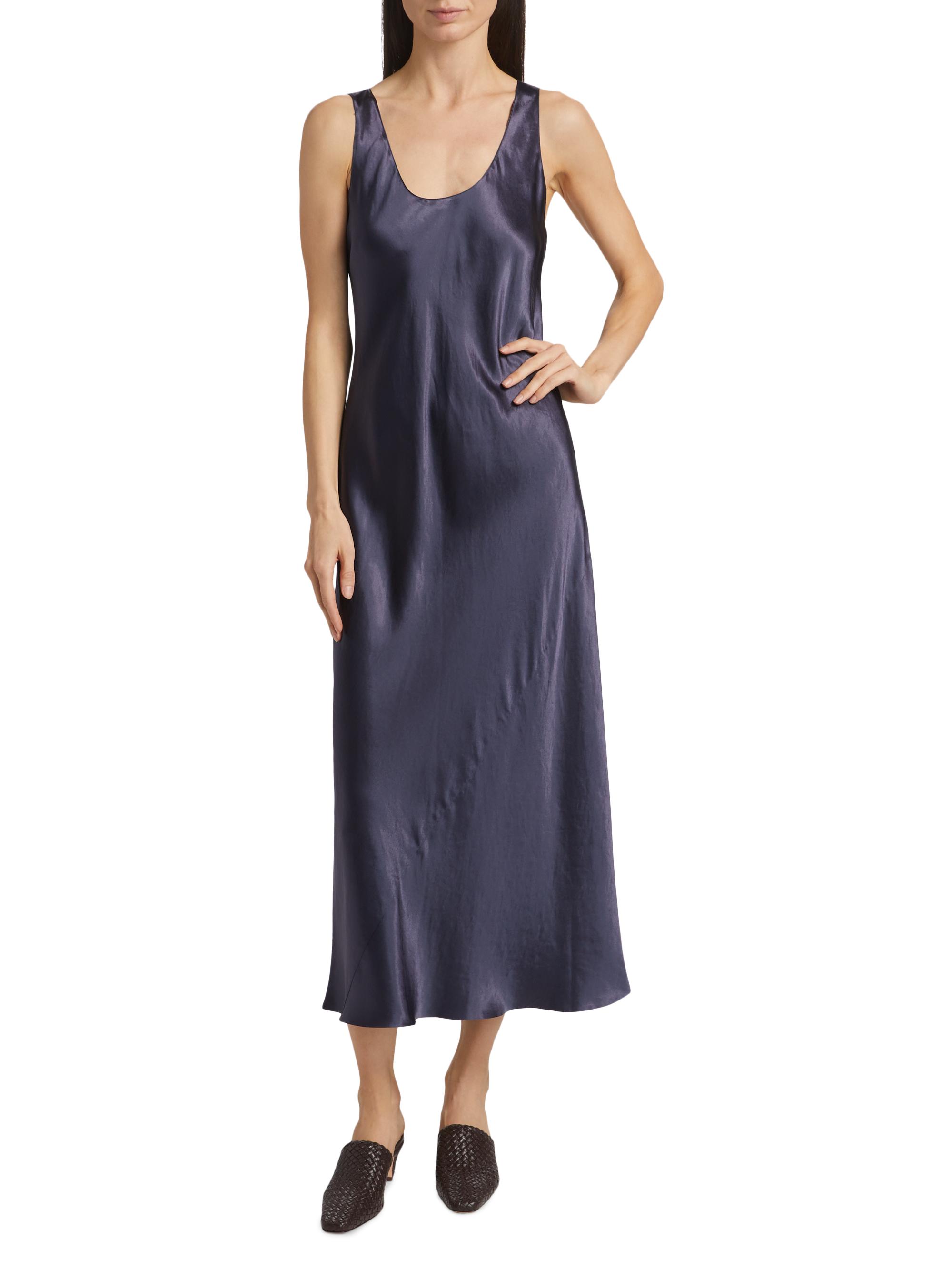 Women's Satin Bias Tank Dress, Night Lake, Size S | Vince