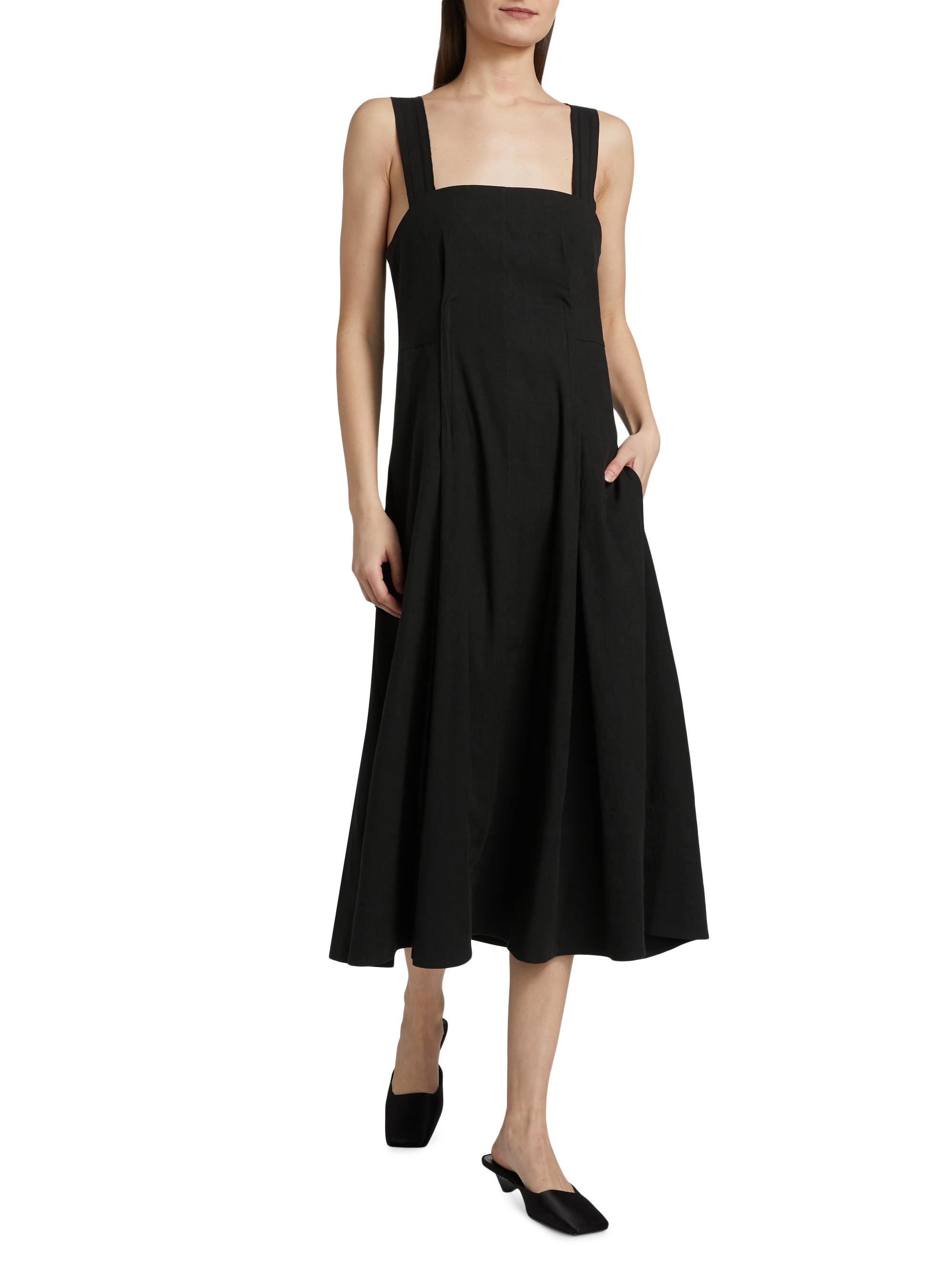 Vince Linen-Blend Square Neck Tank Midi-Dress | Saks Fifth Avenue