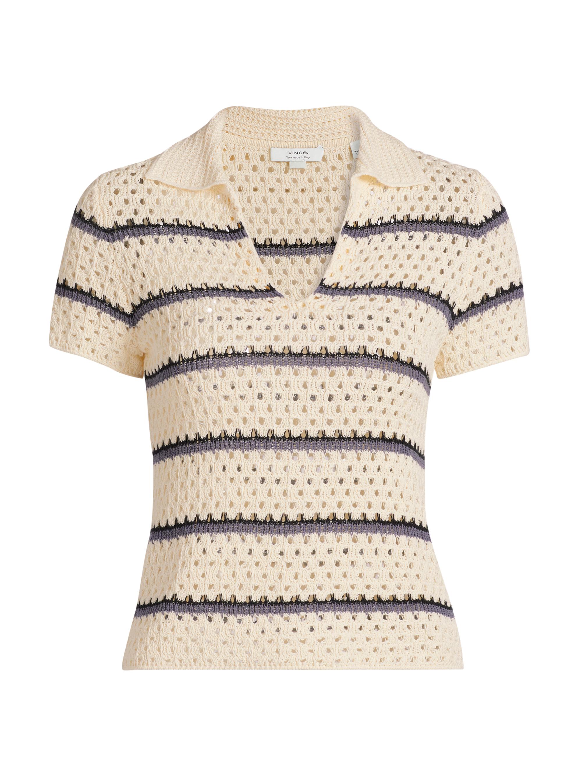 Vince Striped Macramé Open-Knit Polo Shirt | Saks Fifth Avenue