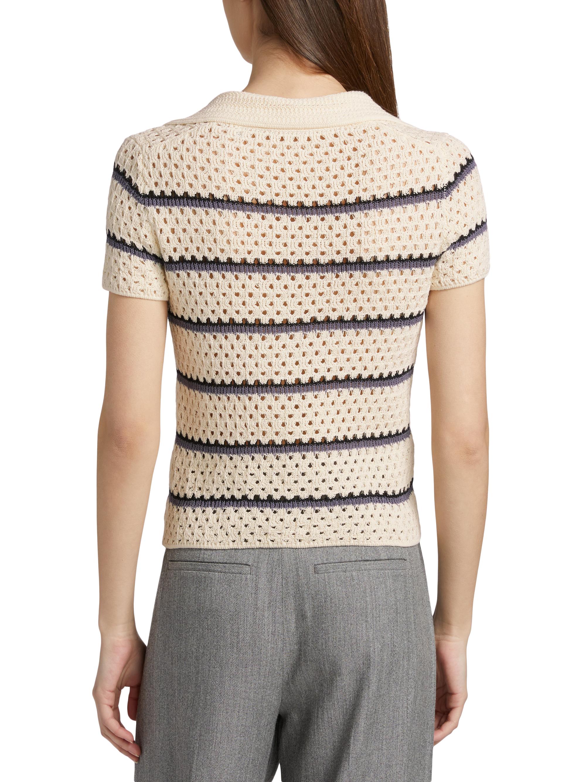 Vince Striped Macramé Open-Knit Polo Shirt | Saks Fifth Avenue