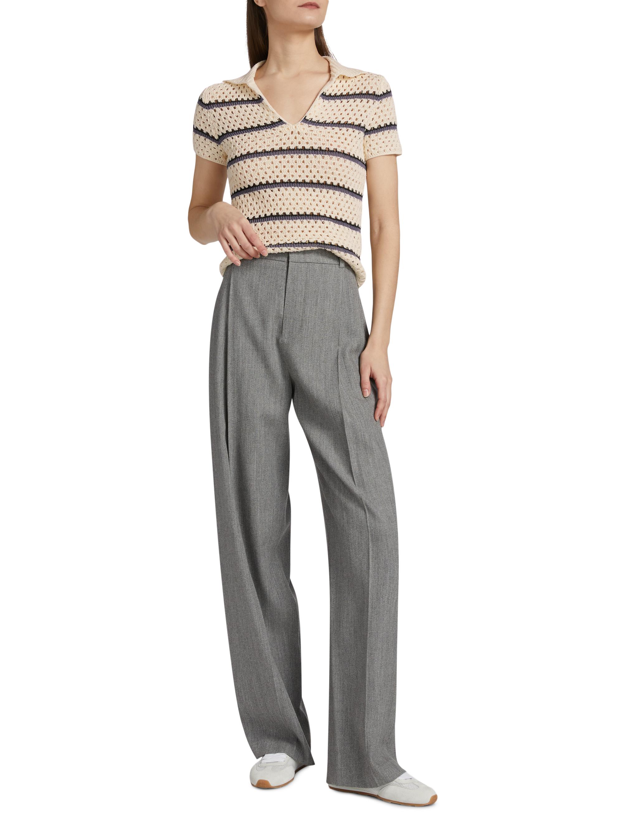 Vince Striped Macramé Open-Knit Polo Shirt | Saks Fifth Avenue