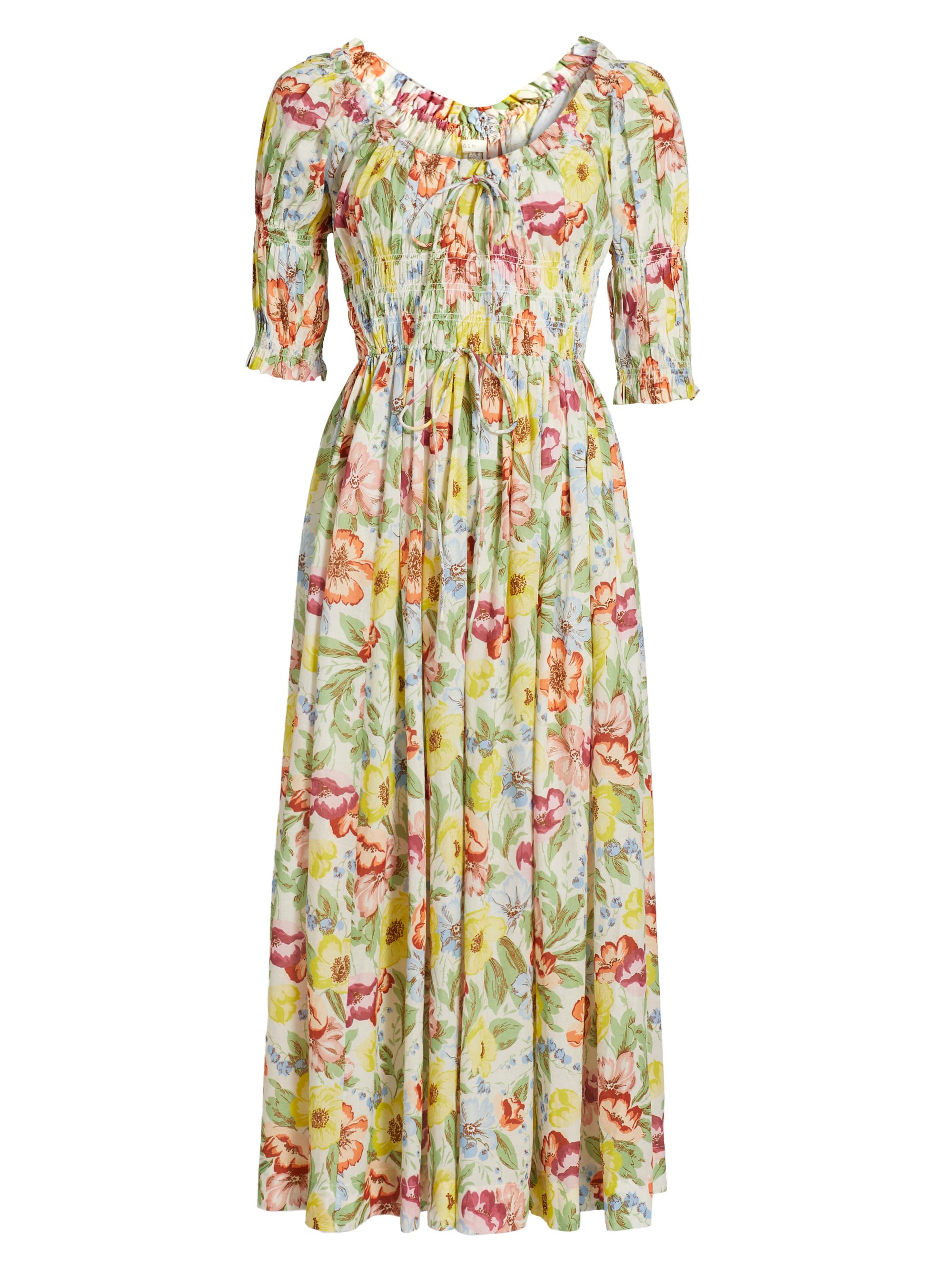 DÔEN Women's Ischia Floral Smocked Midi-Dress - Anemone Bloom