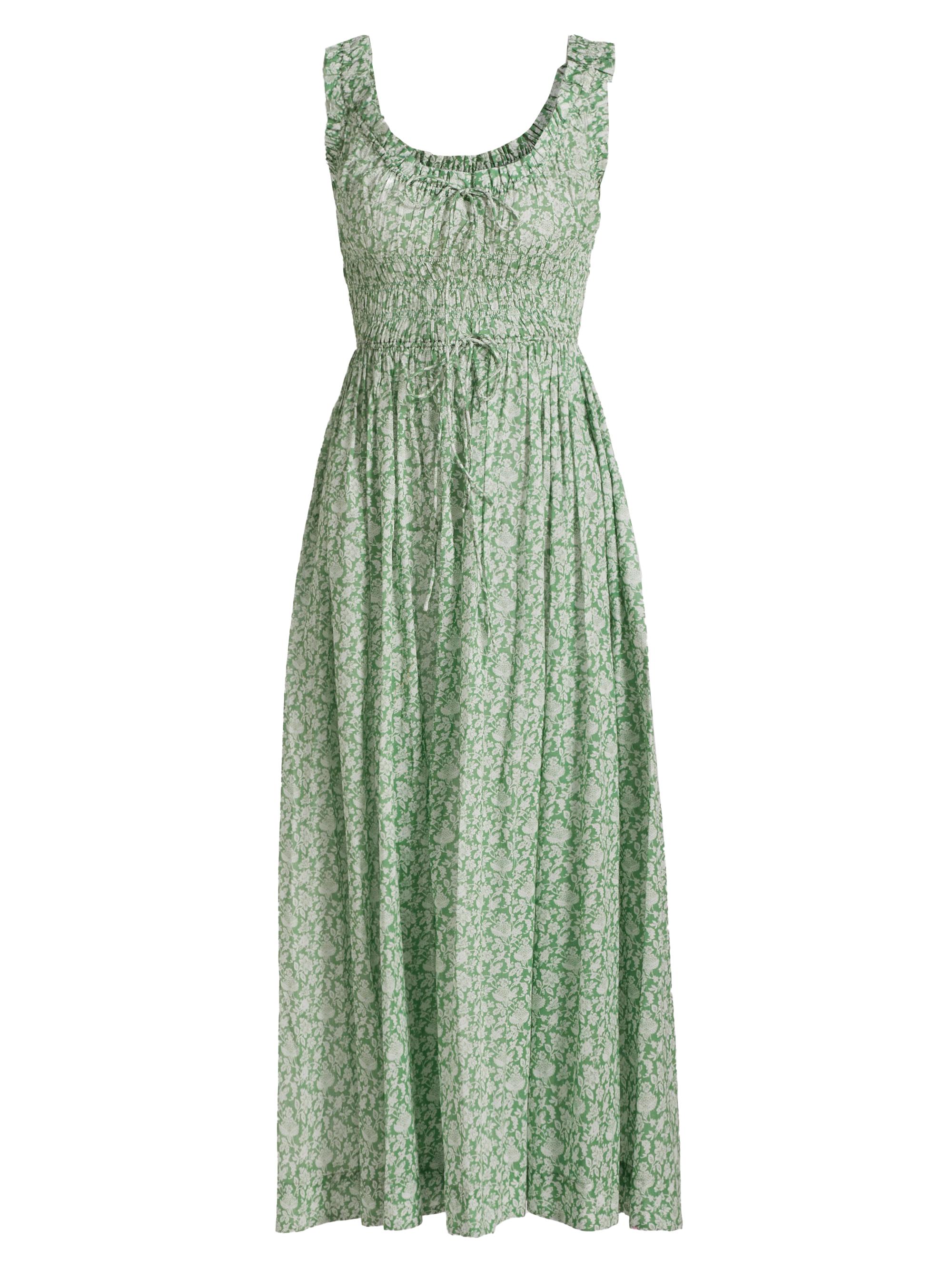 DÔEN Women's Emmaretta Floral Cotton Tie-Waist Midi Dress - Peridot Tea Floral