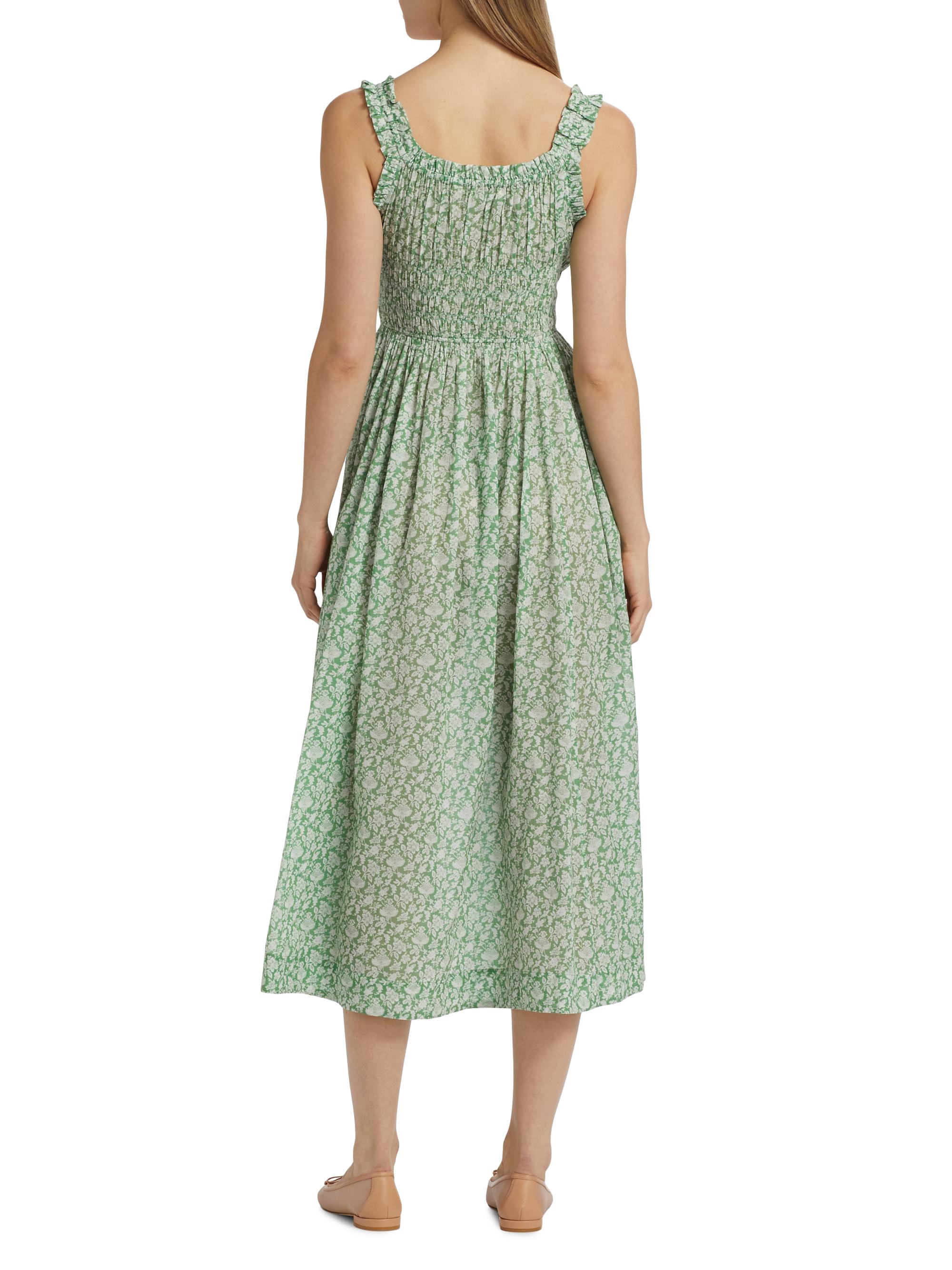 DEN Emmaretta Floral Cotton Tie-Waist Midi Dress | Saks Fifth Avenue