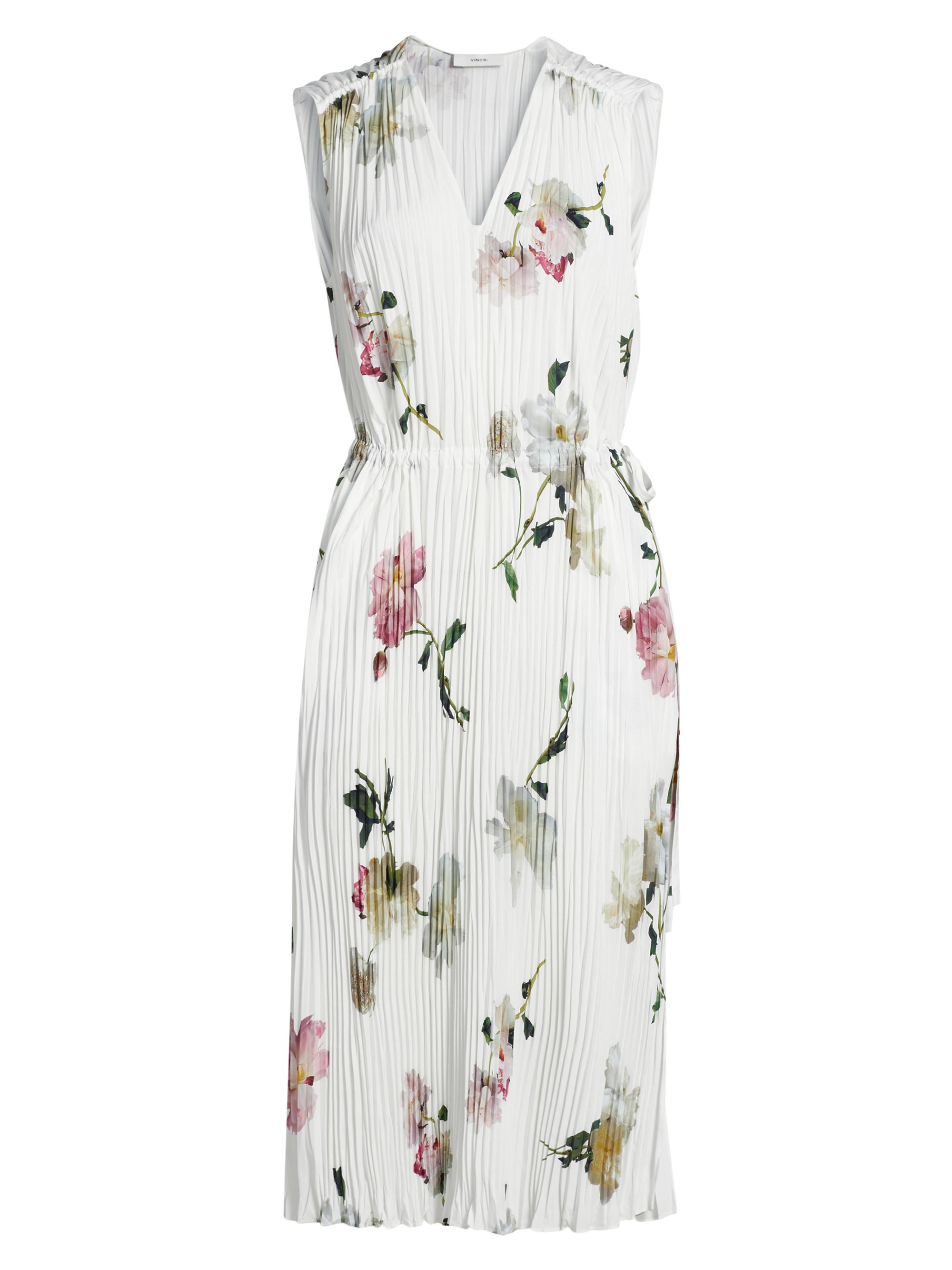 Vince Wilted Peony Pleated V-Neck Midi-Dress | Saks Fifth Avenue