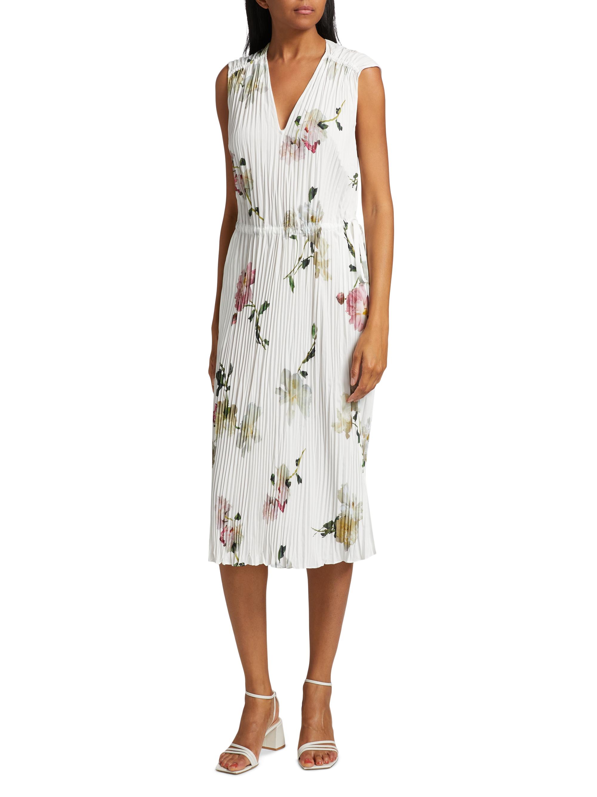 Vince Wilted Peony Pleated V-Neck Midi-Dress | Saks Fifth Avenue