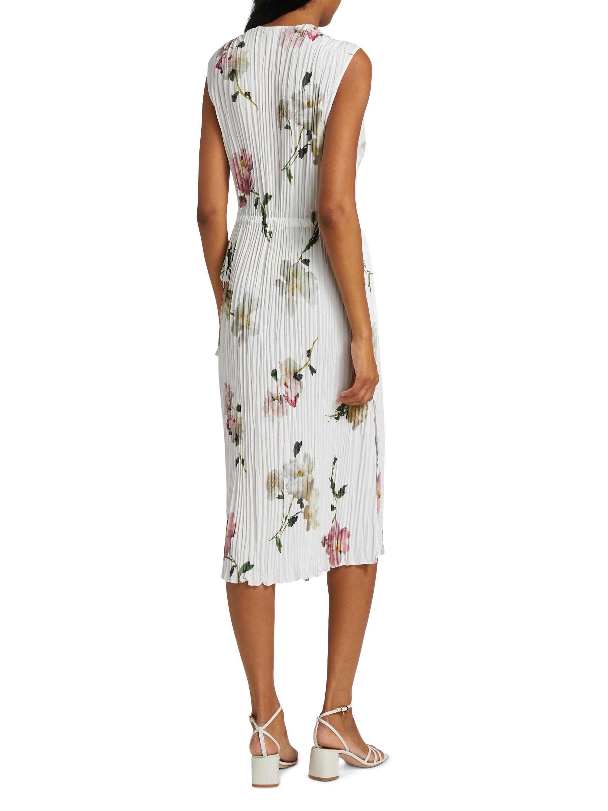open lace back dress Women's Wilted Peony Pleated Dress, White Peony, Size M