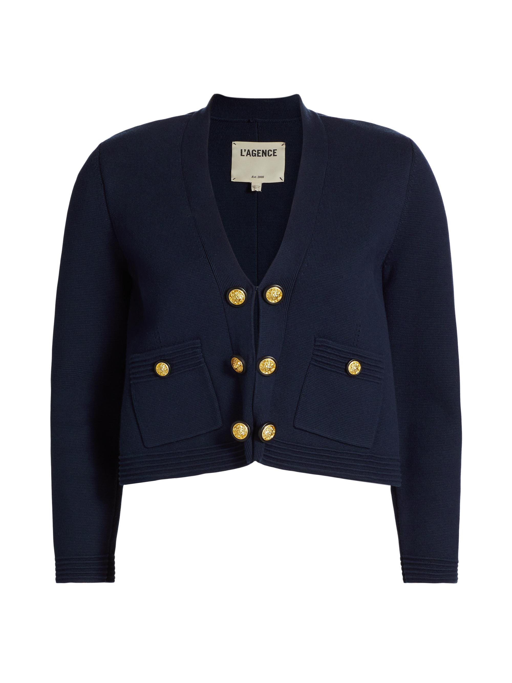 L'AGENCE Women's Catie V-Neck Knit Sweater Blazer - Midnight Gold