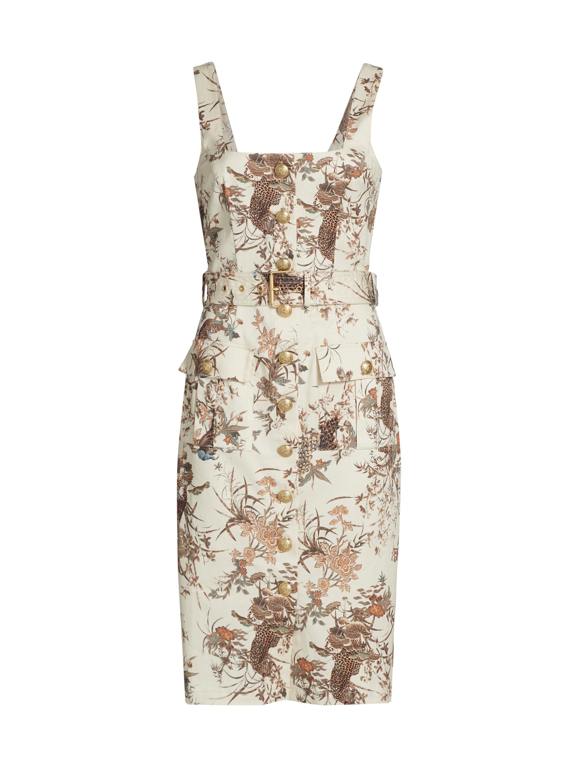 L'AGENCE Women's Idy Printed Stretch Cotton Belted Tank Dress - Ecru Multi Tapestry Jungle