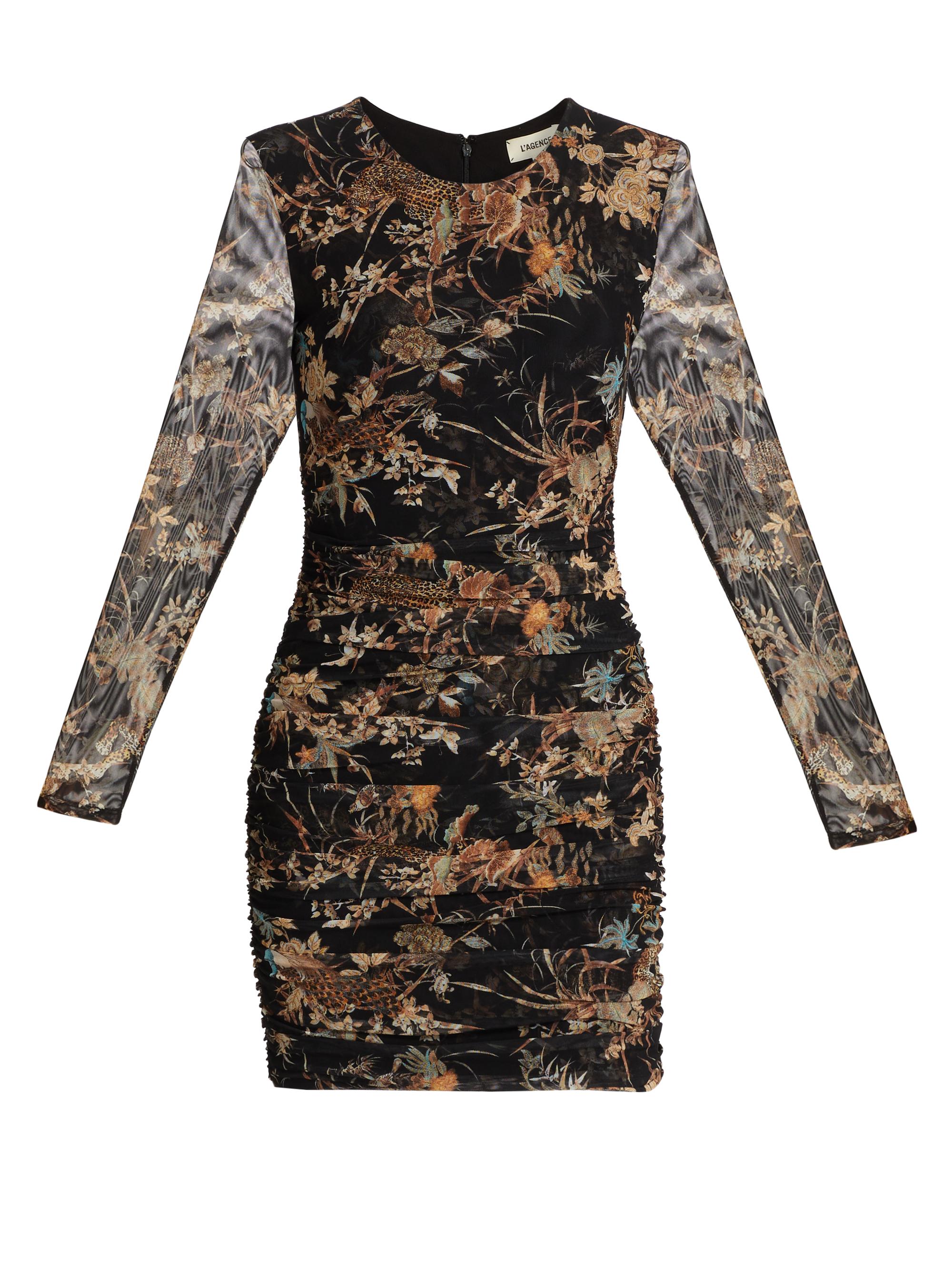 L'AGENCE Women's Sunny Printed Stretch Ruched Minidress - Black Multi Tapestry