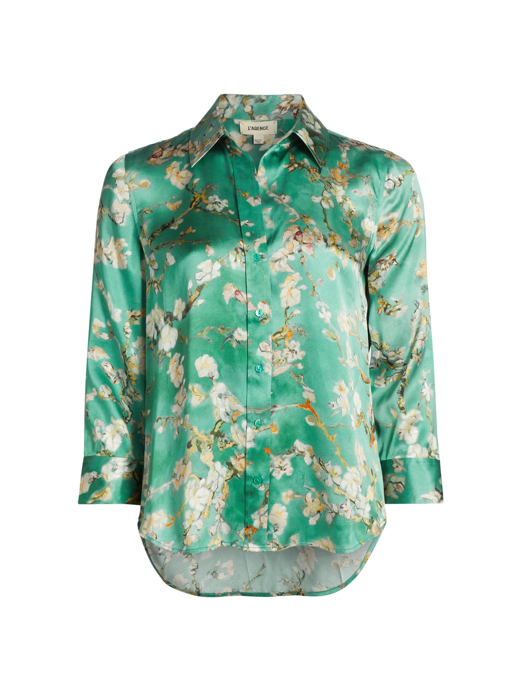 L'AGENCE Women's Dani Floral Silk Button-Front Blouse - Teal Cherry Blossom
