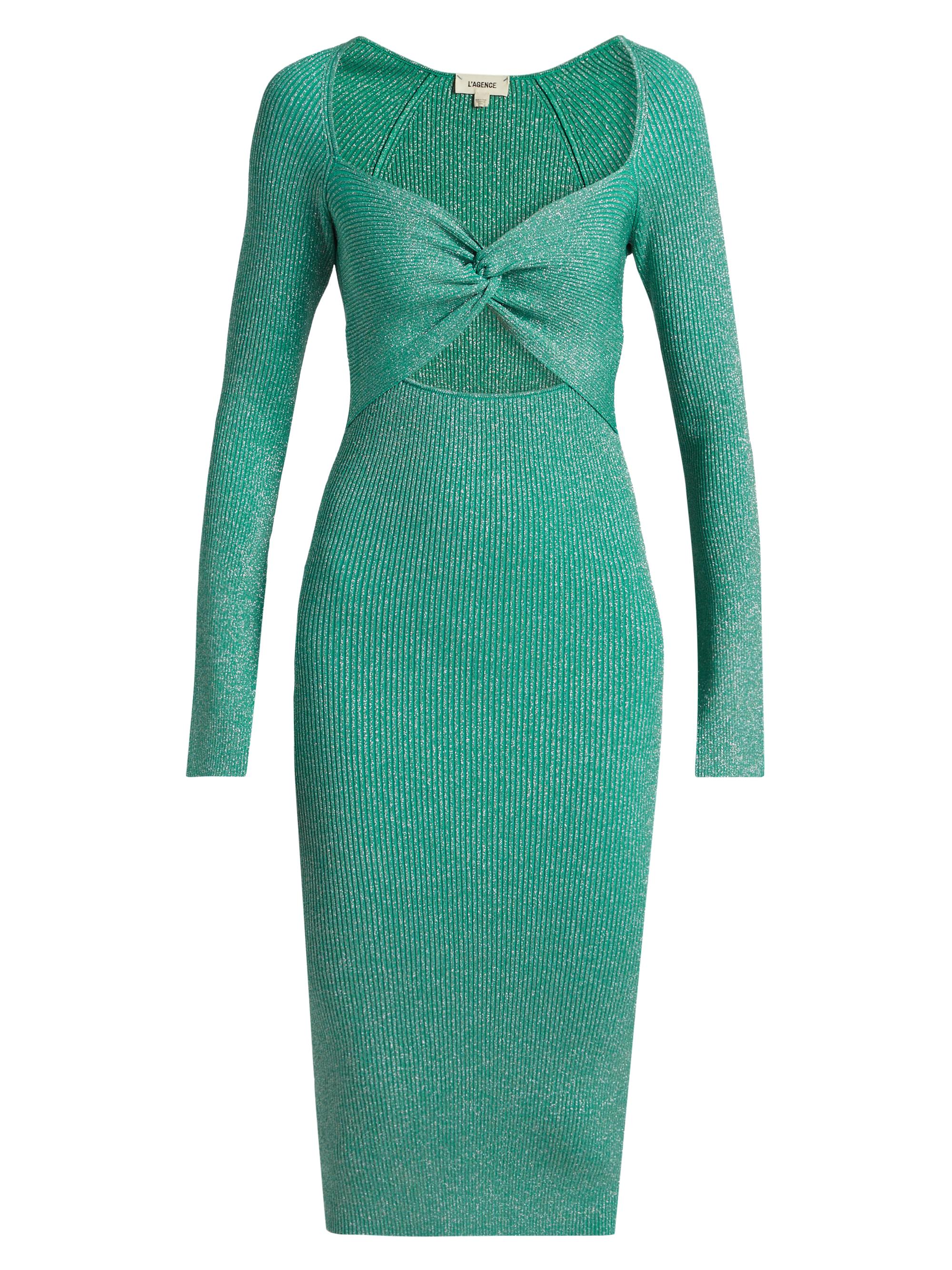 L'AGENCE Women's Boa Metallic Twist-Front Bodycon Knee-Length Dress - Jade