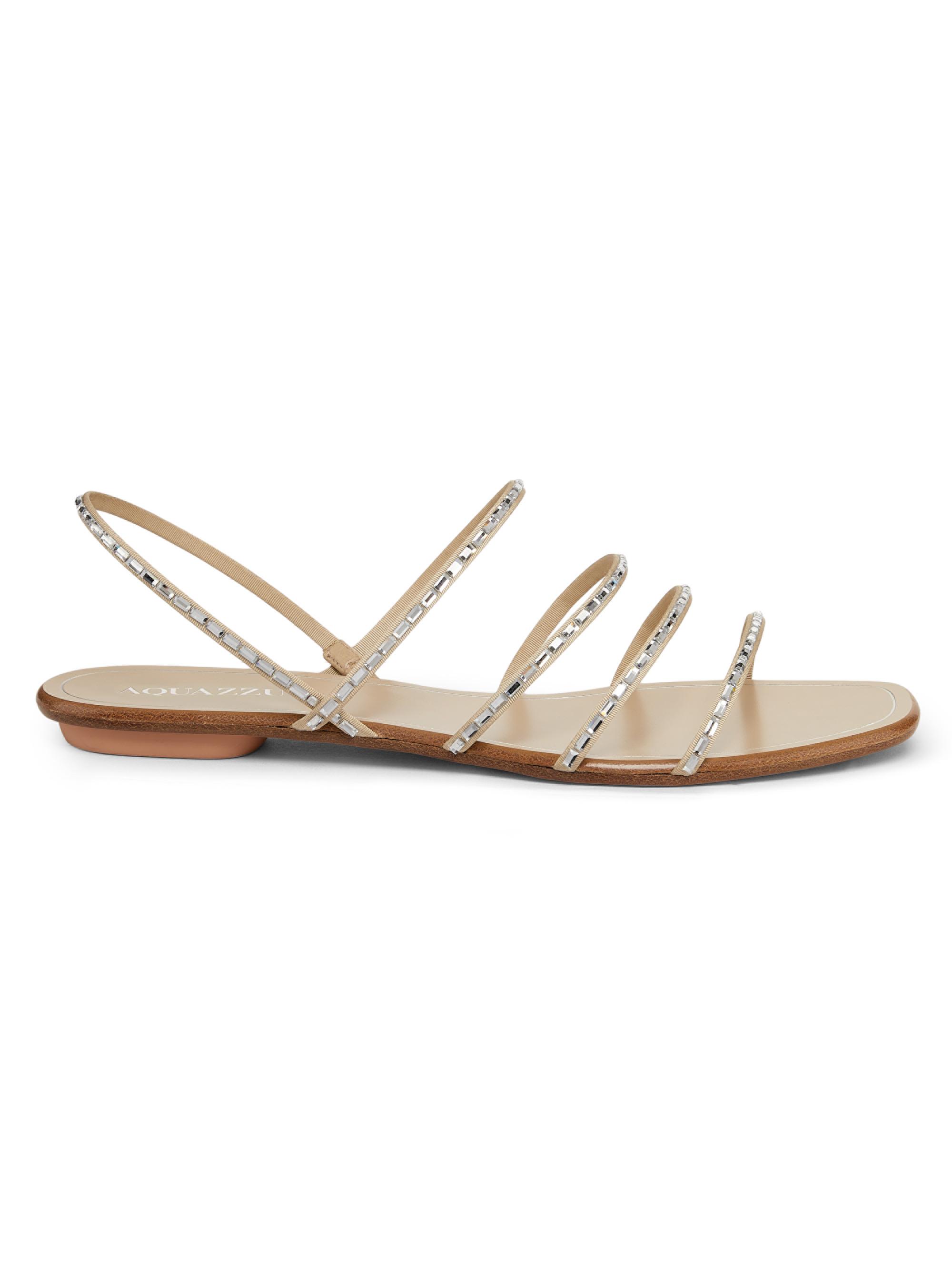 Aquazzura Women's Mistica Crystal-Embellished Leather Sandals - New Beige