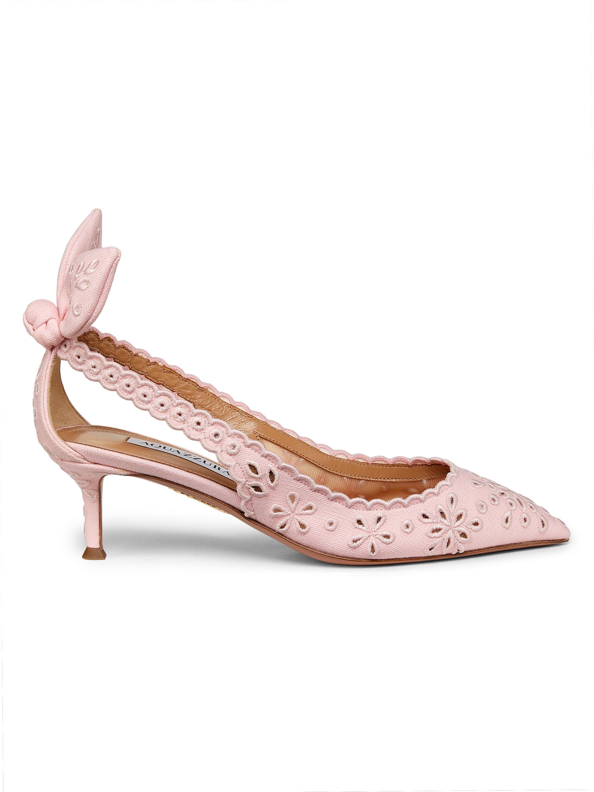 Aquazzura Women's Broderie Bow Tie 50MM Pumps - Petal