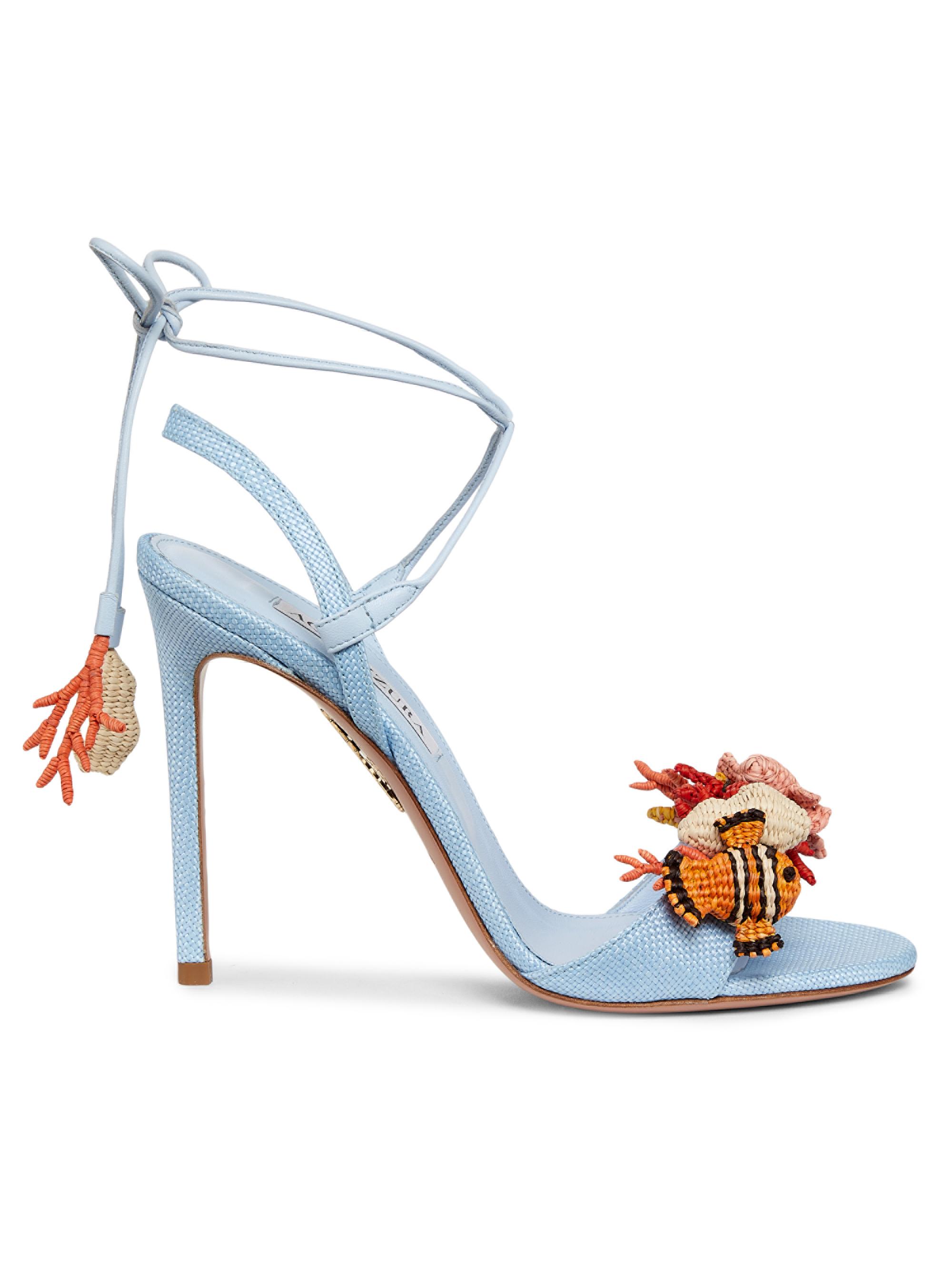 Aquazzura Marea 105MM Embellished Woven Sandals | Saks Fifth Avenue