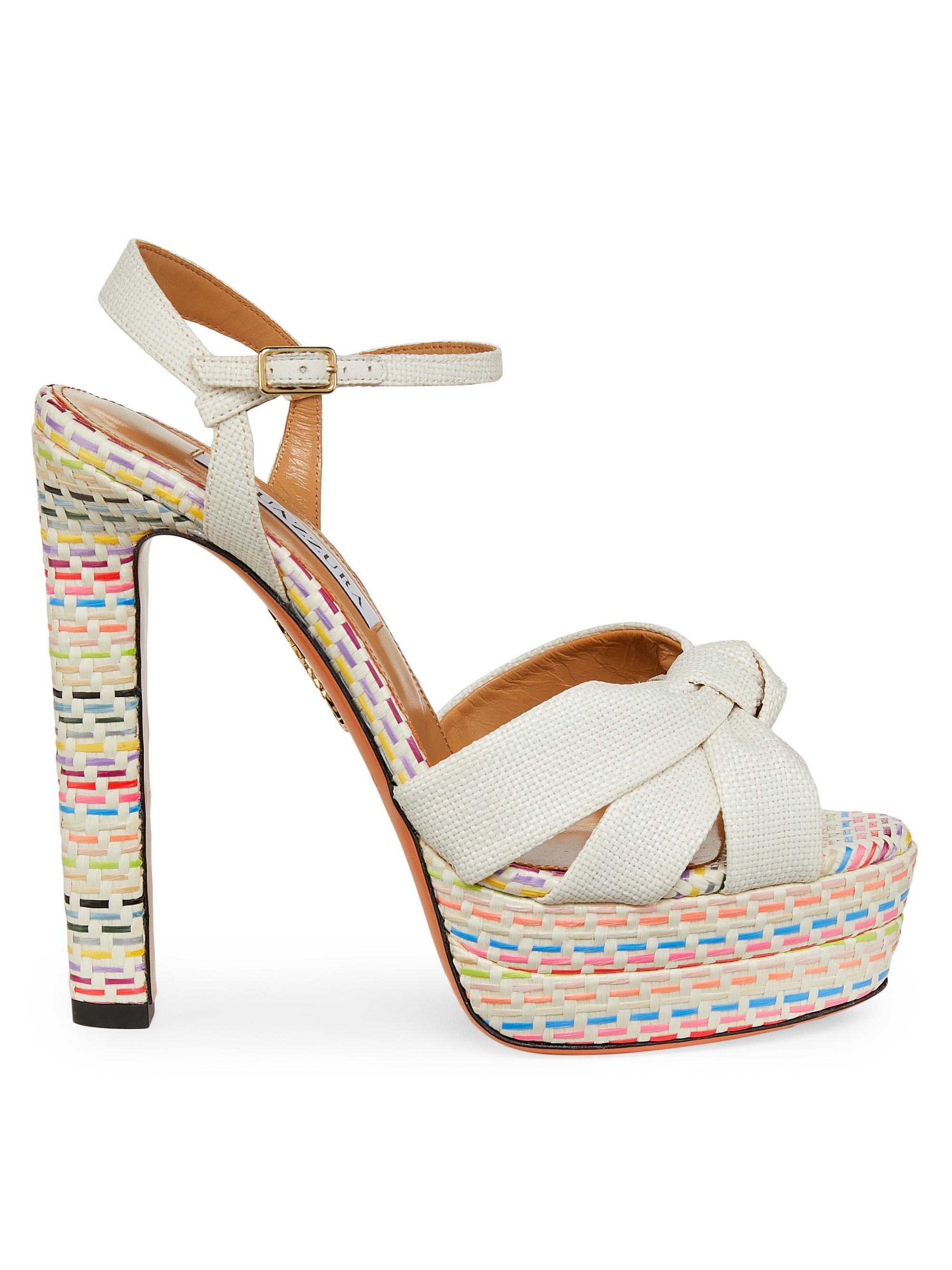 Aquazzura Women's Nina 130MM Striped Grosgrain Platform Sandals - Multi White