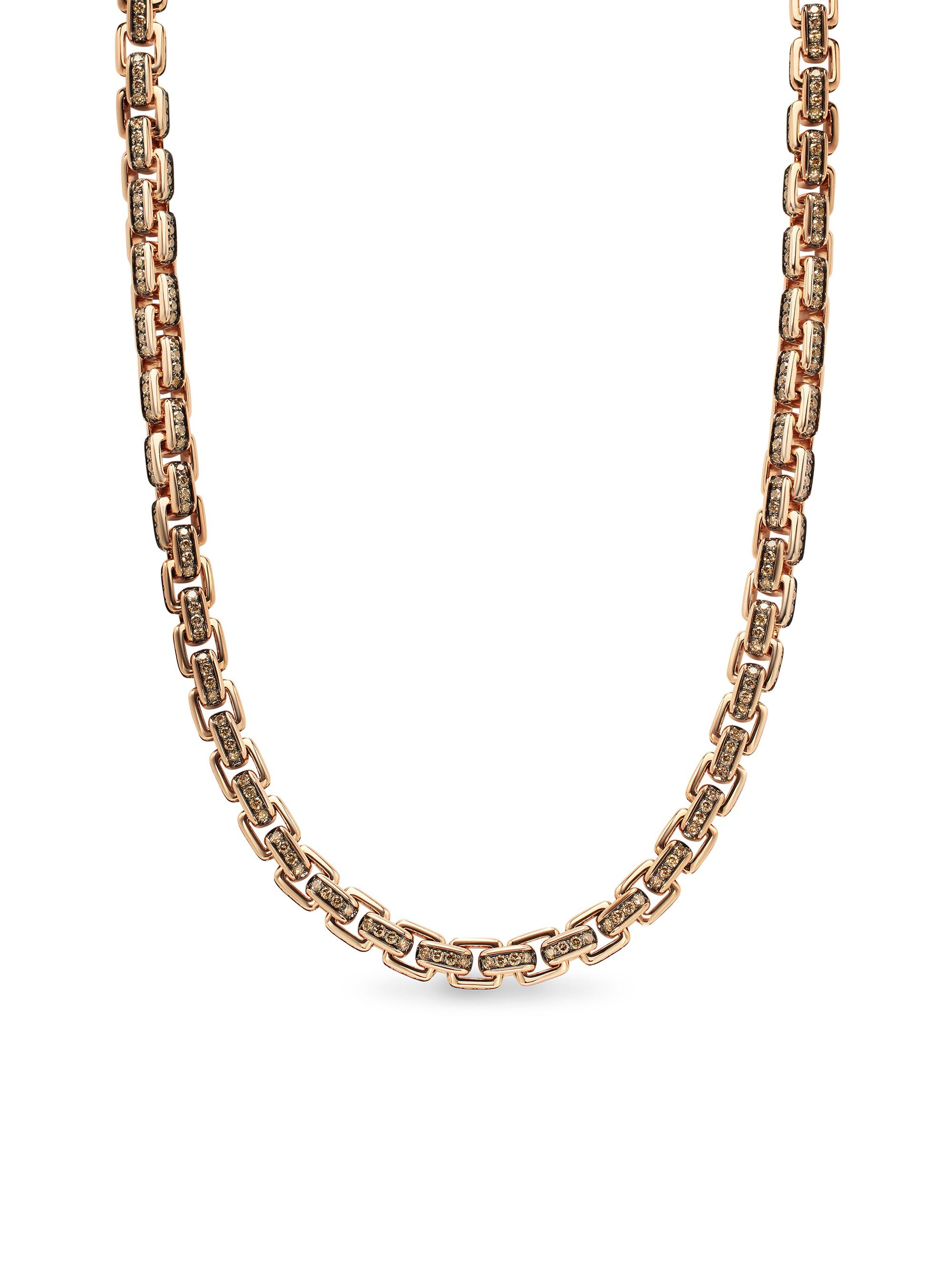 David Yurman Men's Box Chain Necklace in 18K Rose Gold - Cognac Diamond