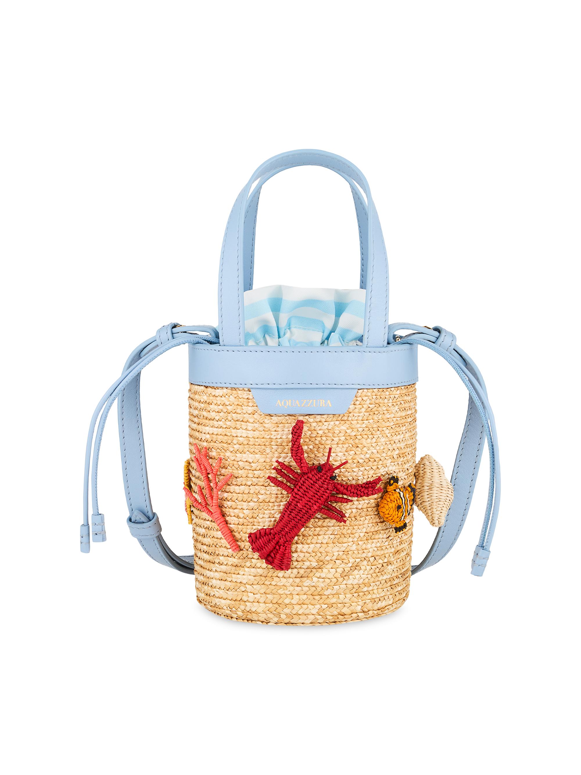 Aquazzura Women's Mini Marea Appliquéd Raffia Bucket Bag - Natural Multi