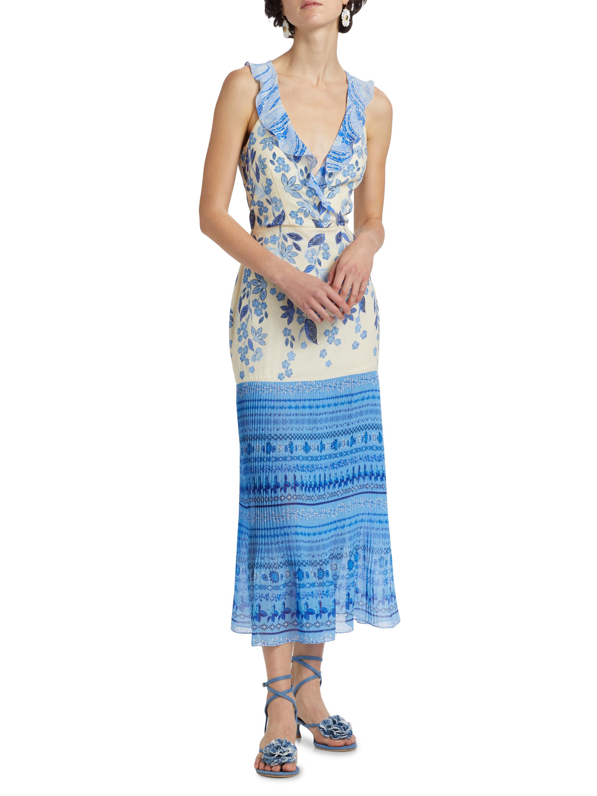 knee length dresses for ladies Chambray Smocked Tiered Midi Dress, Large