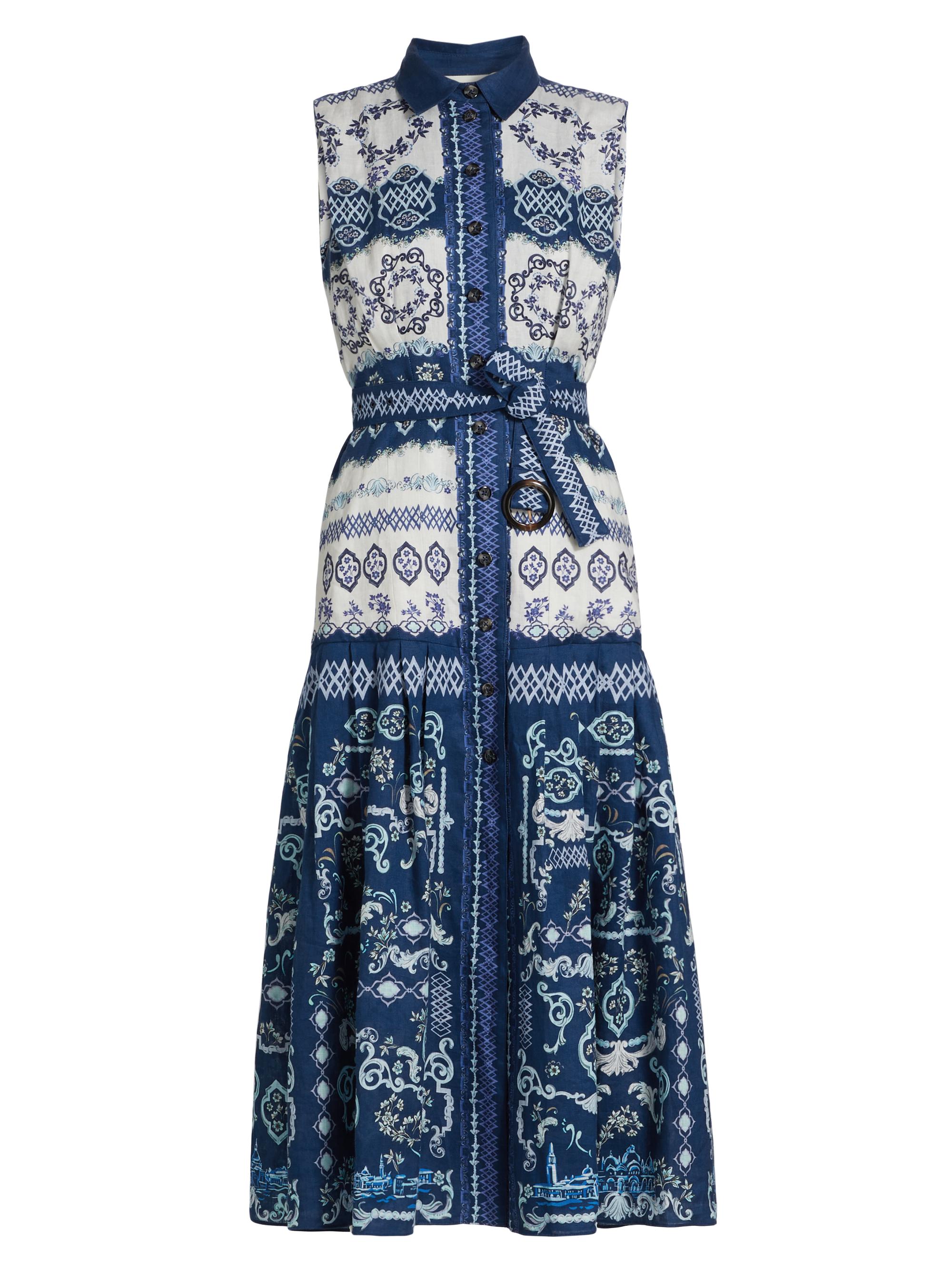 Saloni Women's Nya Linen Tie-Waist Maxi Dress - Riviera Print