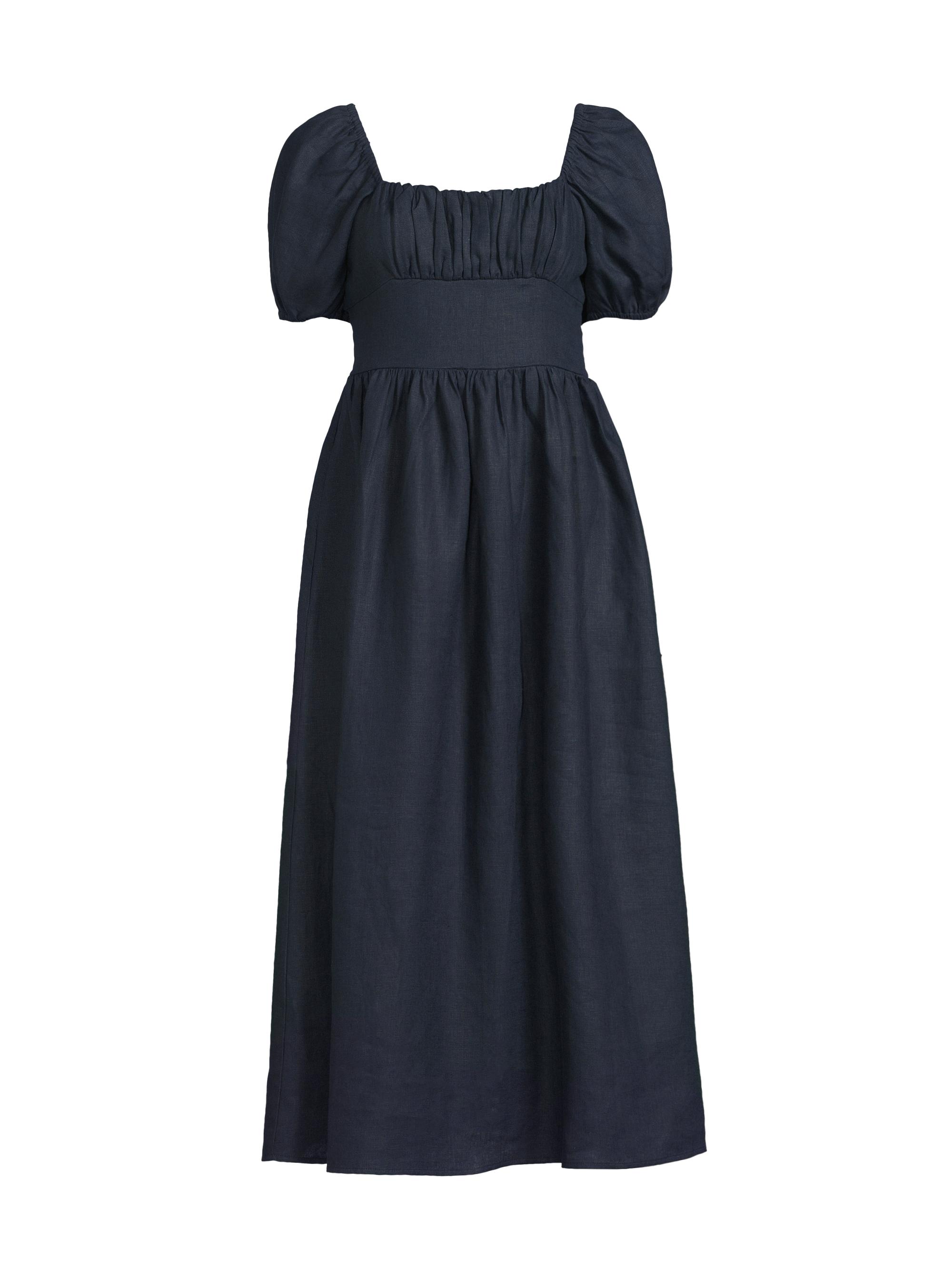 Faithfull the Brand Women's Dalia Puff-Sleeve Linen Midi-Dress - Navy