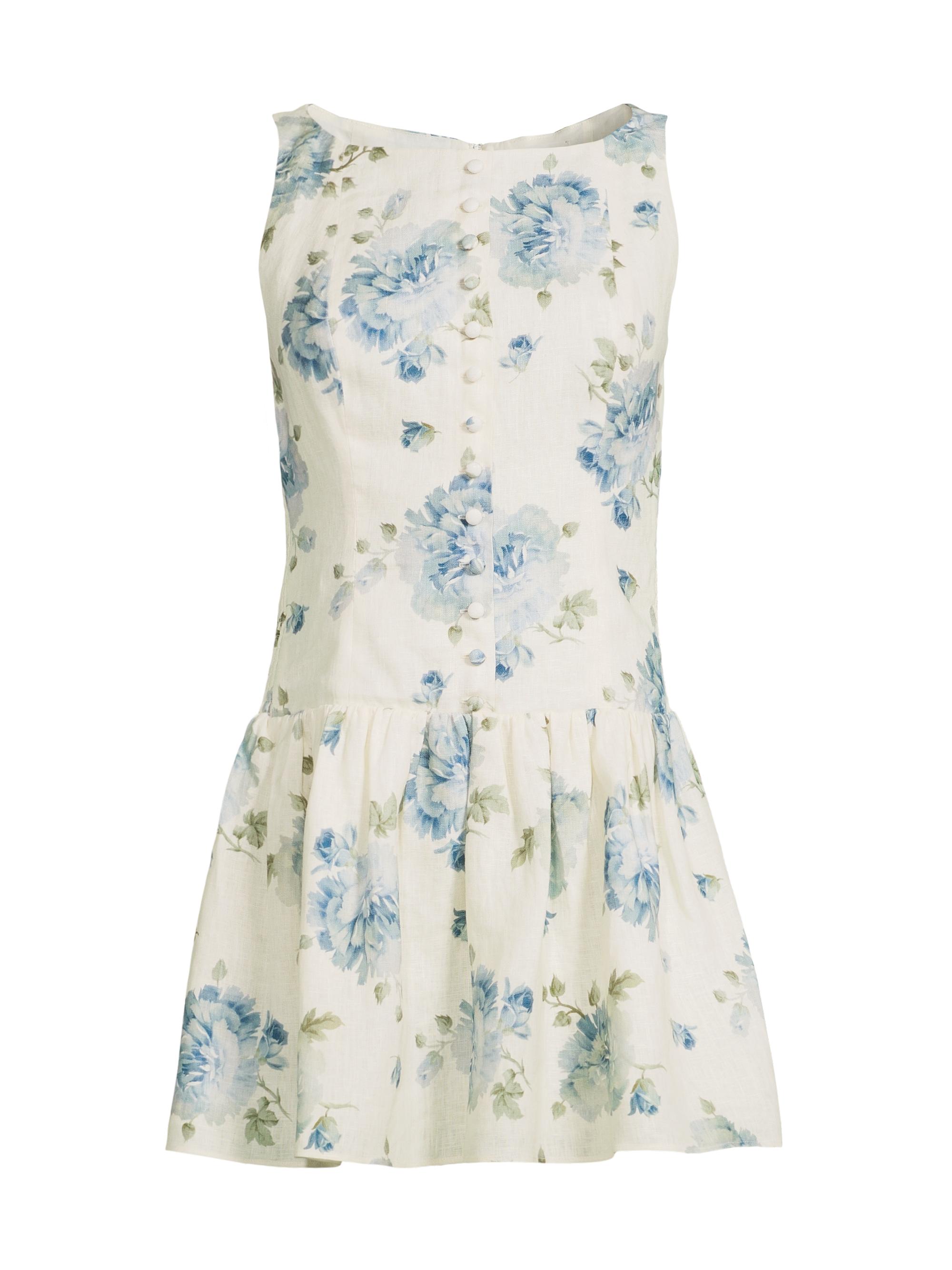Faithfull the Brand Women's Blair Floral Linen Minidress - Cecile Floral Pale Blue