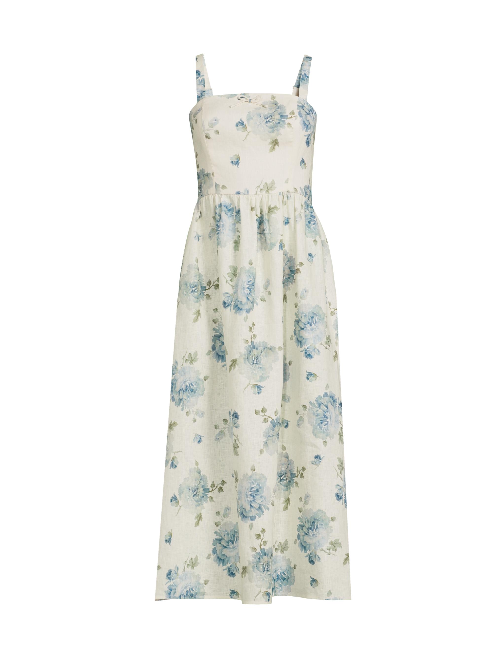Faithfull the Brand Women's Vera Floral Linen A-Line Midi-Dress - Cecile Floral Pale Blue