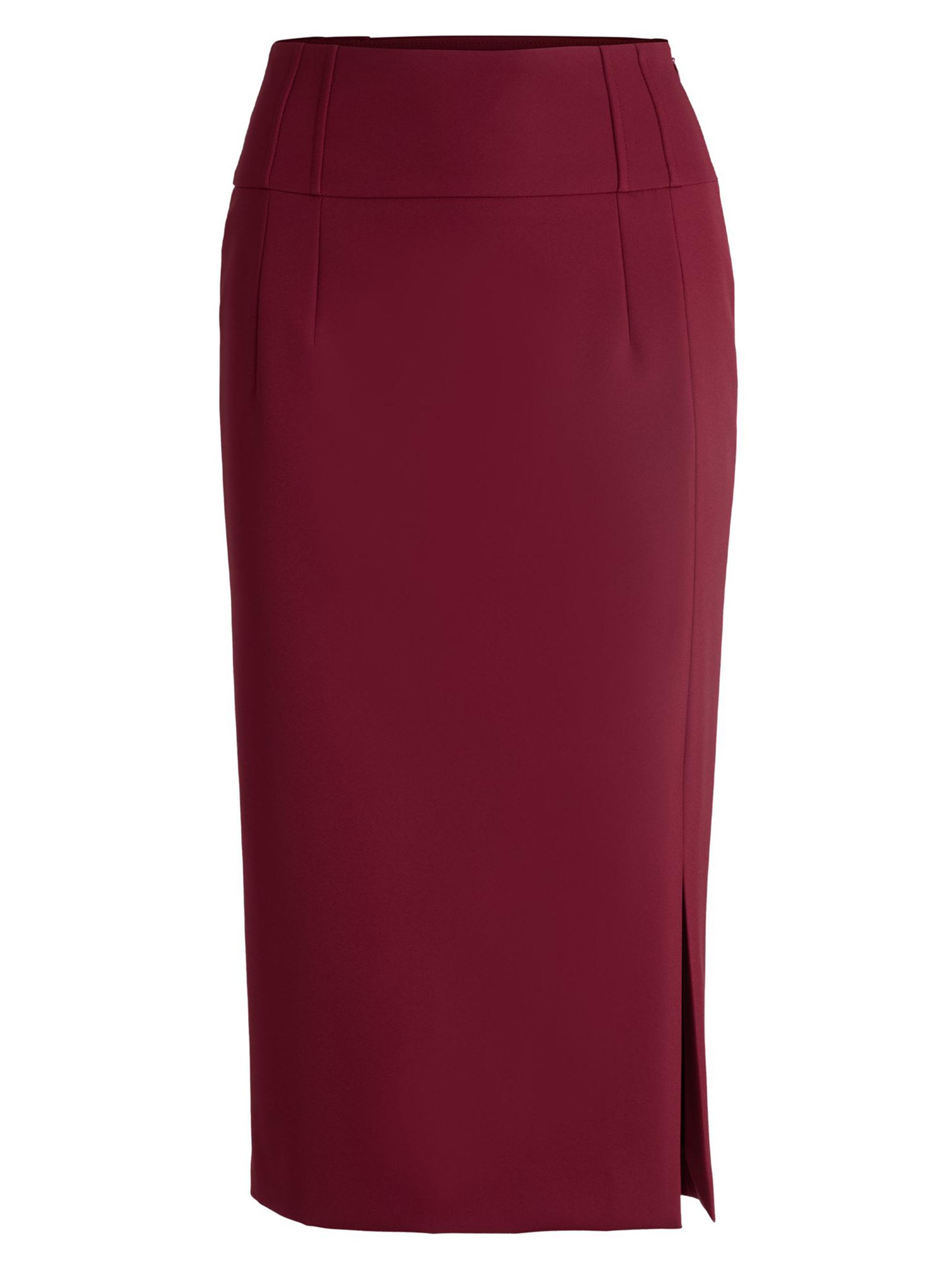 BOSS Women's Extra-Slim-Fit Pencil Skirt with Pleat Details - Dark Red