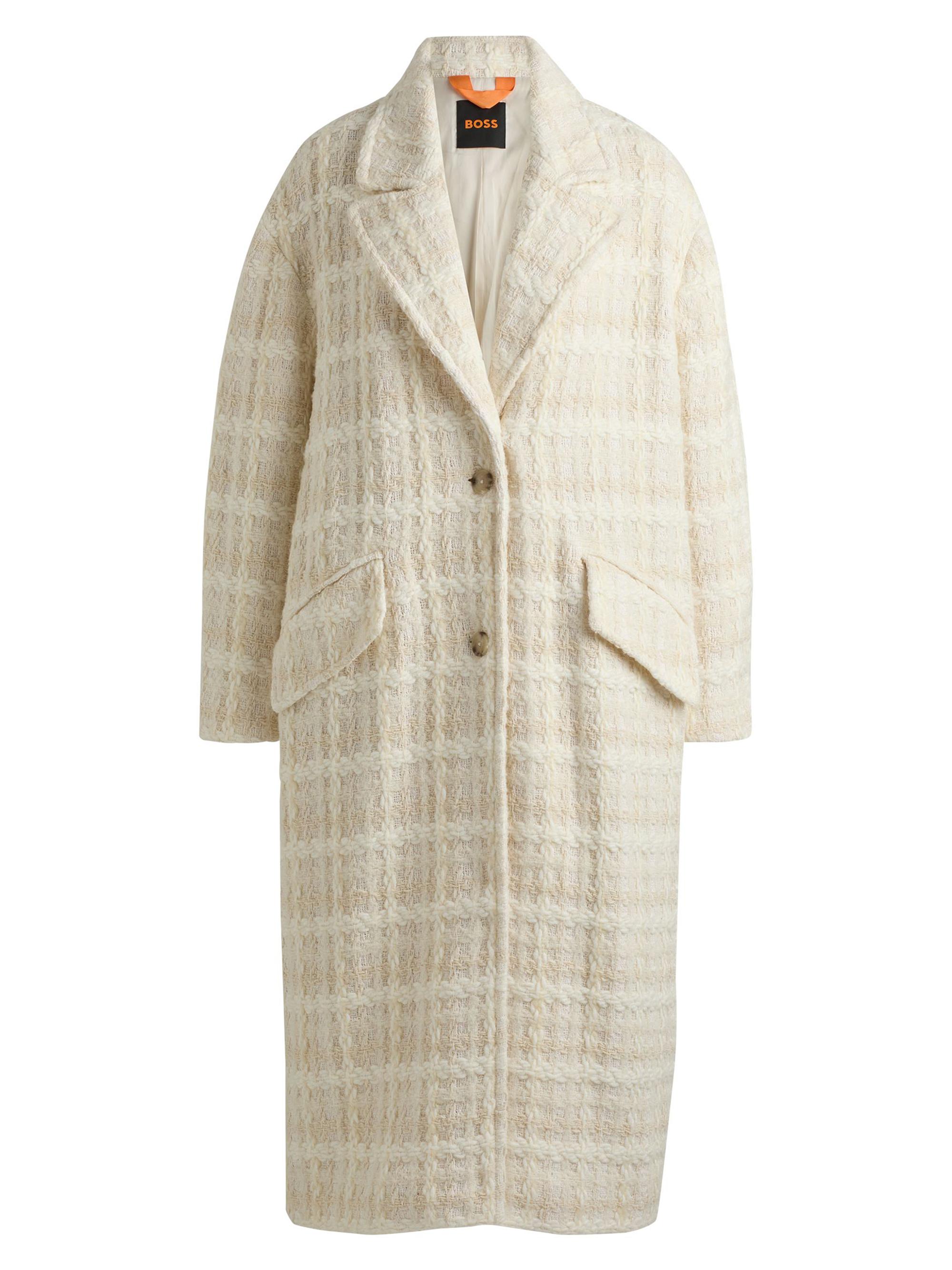 BOSS Women's Relaxed-Fit Single-Breasted Tweed Coat - Beige