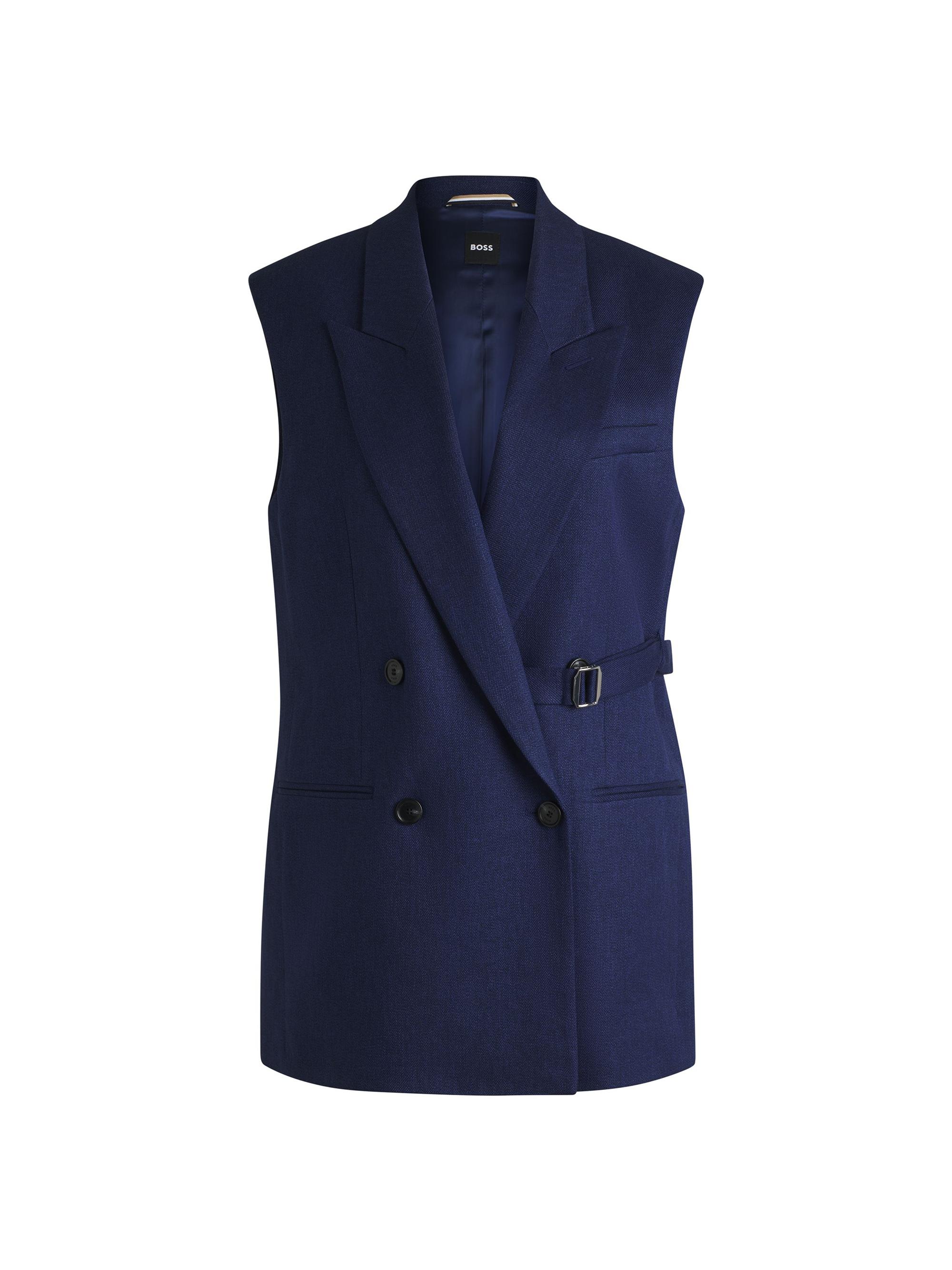 BOSS Women's Linen-Blend Waistcoat with Adjustable Buckled Strap - Blue