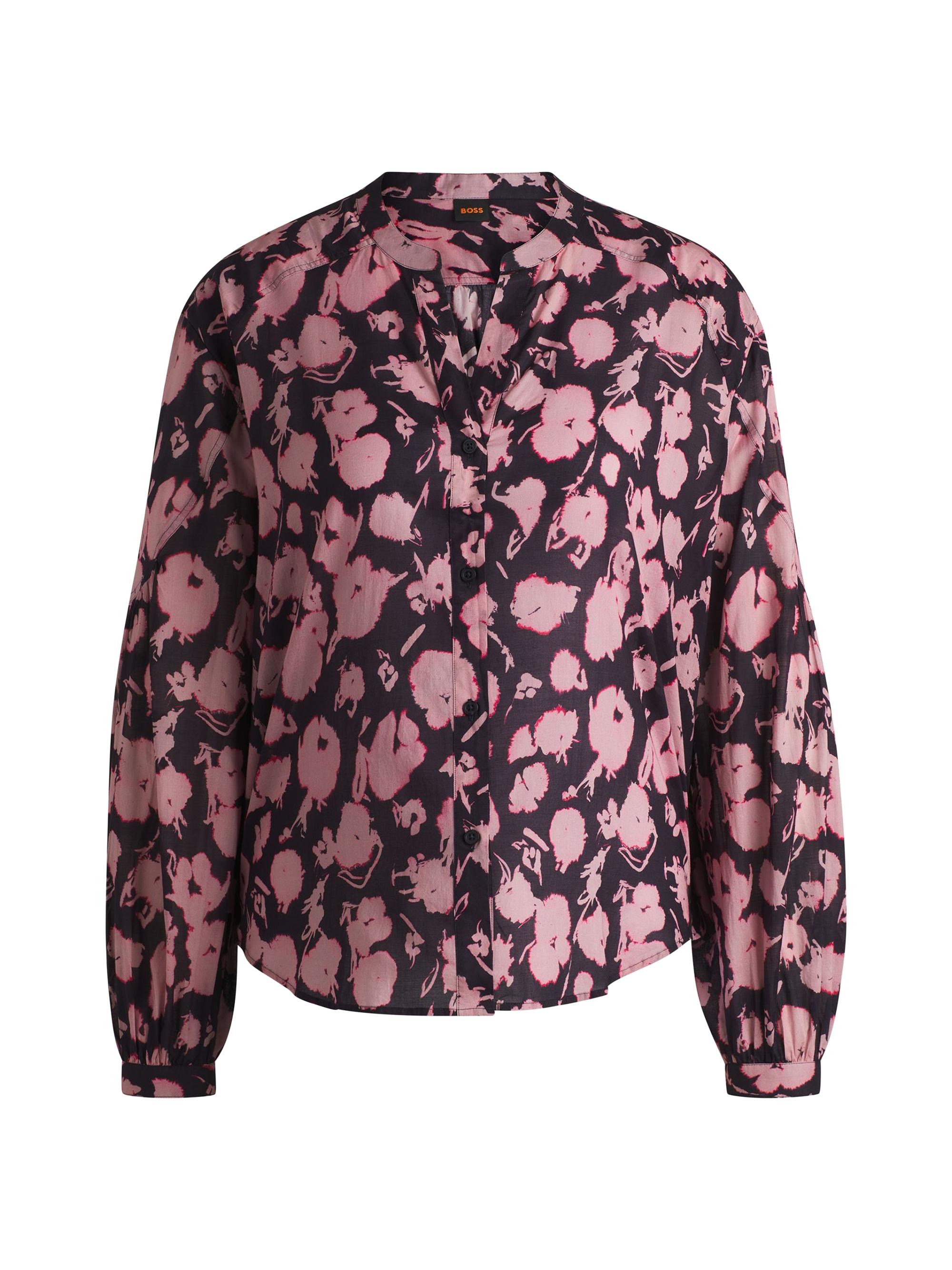 BOSS Women's Regular-Fit Blouse in Printed Cotton Voile - Patterned Black