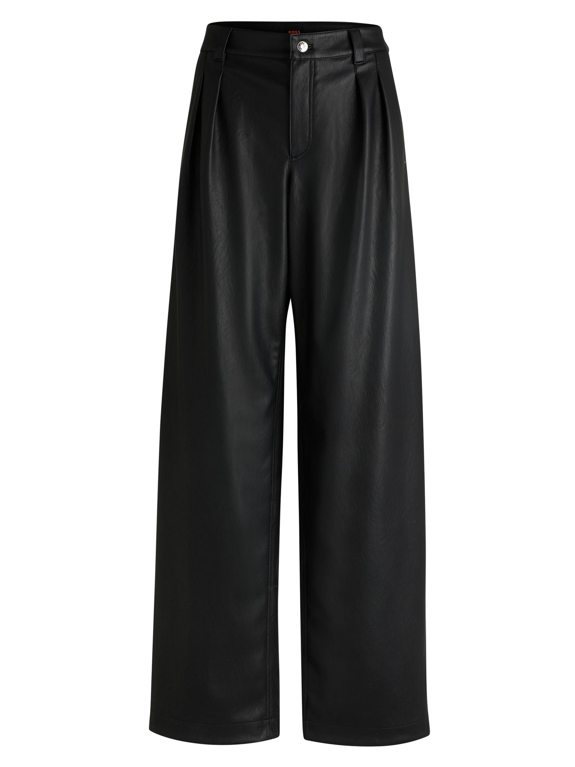 BOSS Women's Loose-Fit Wide-Leg Trousers in Faux Leather - Black