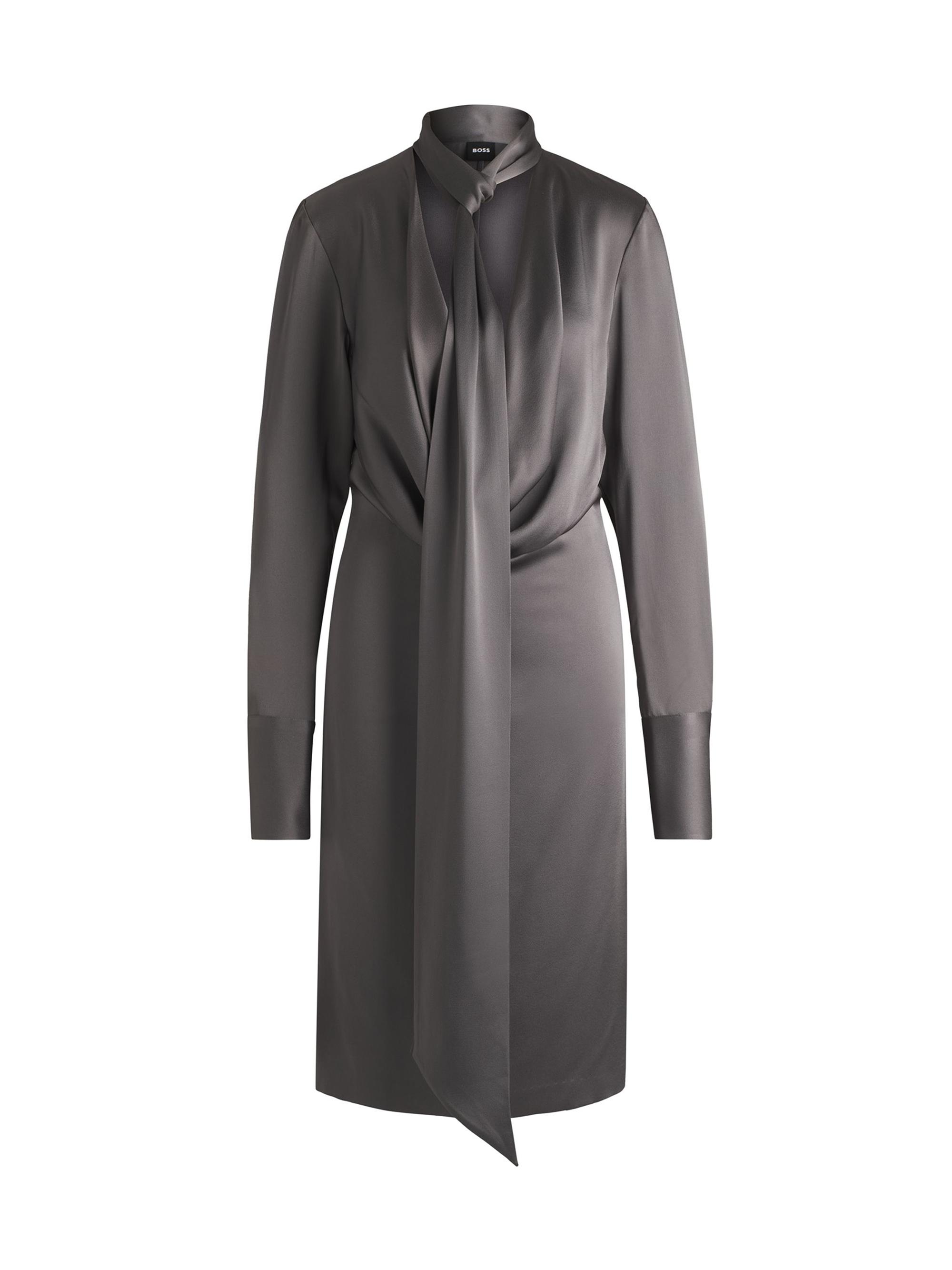 BOSS Women's Long-Sleeved Dress with Scarf Neckline - Grey