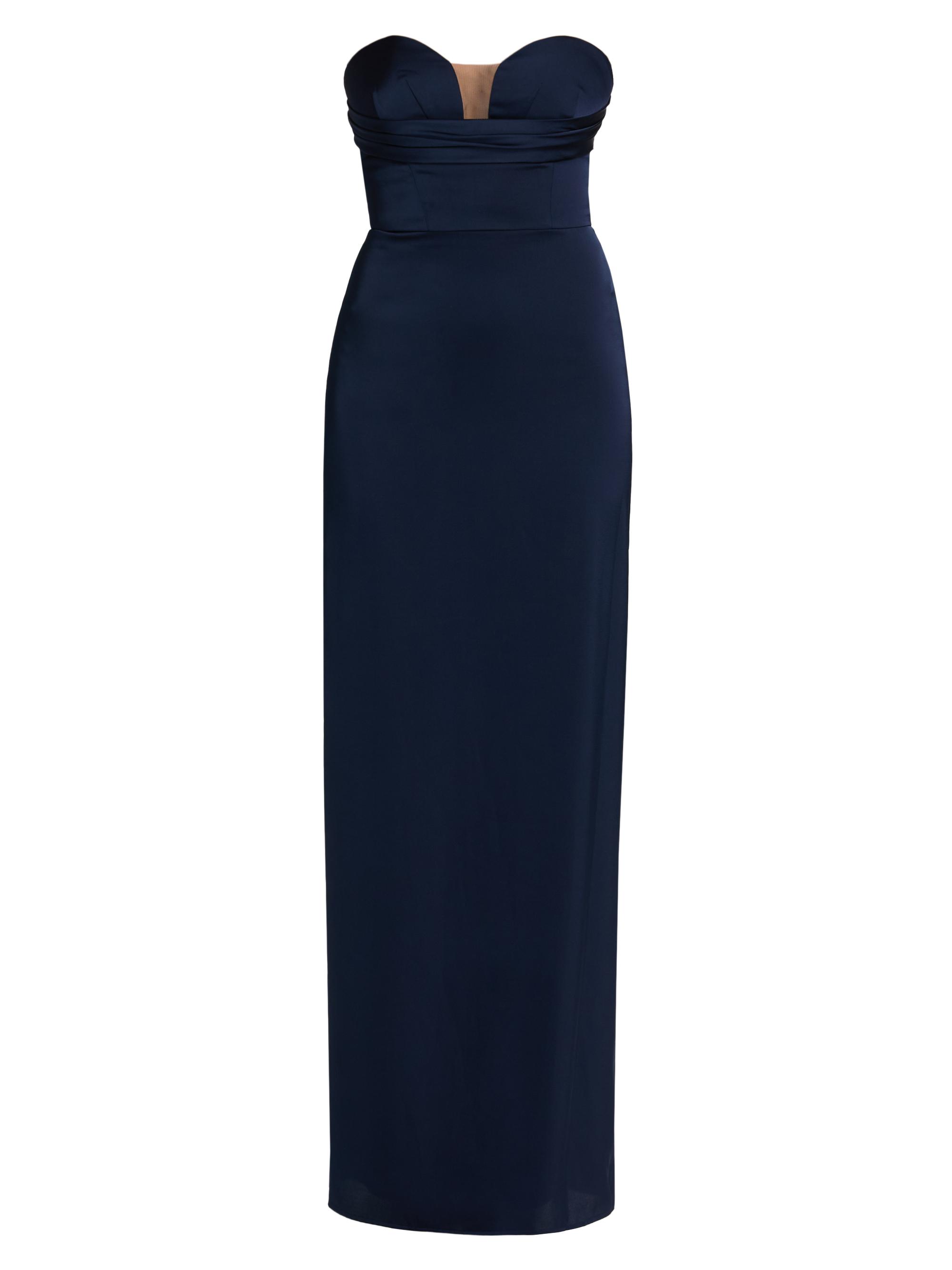 Vera Wang Bride Women's Champane Satin Strapless Column Gown - Navy