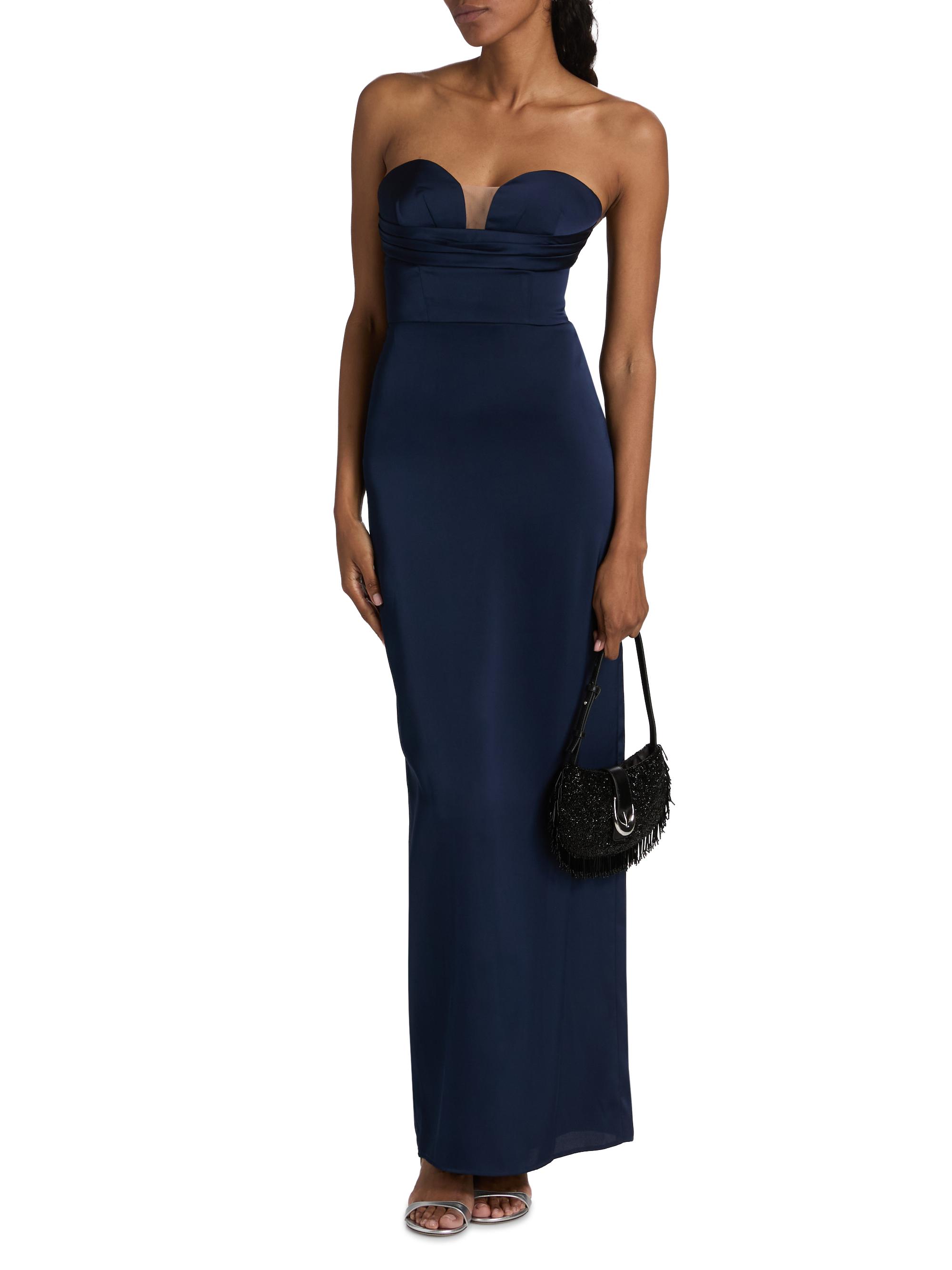Vera Wang Bride Women's Champane Satin Strapless Column Gown - Navy - Size 14
