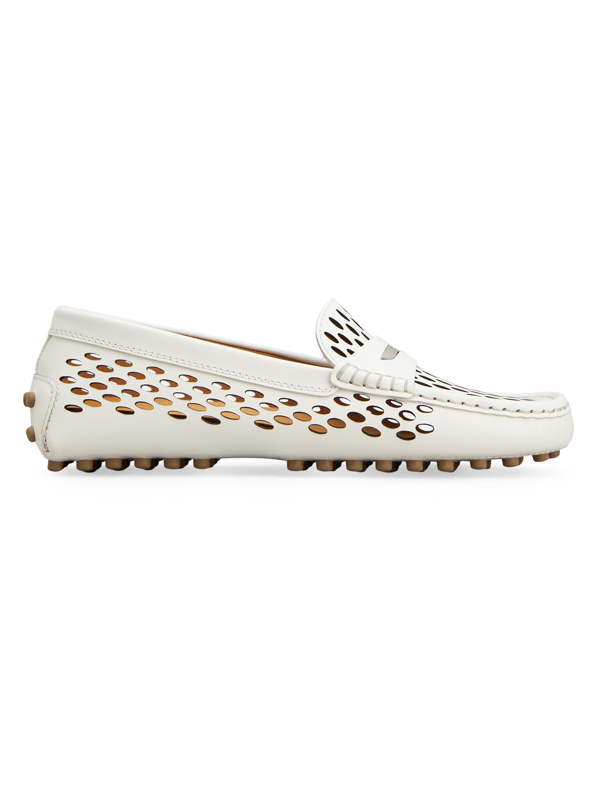 Tod's Women's Gommino Perforated Leather Driving Loafers - Bianco Calce