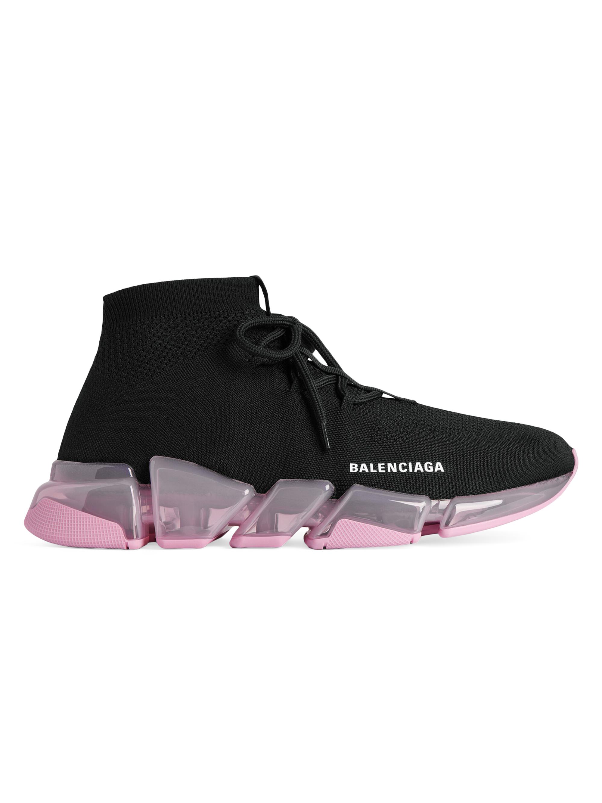Balenciaga Women's Speed 2.0 Lace Up Full Clear Sole Recycled Knit Sneakers - Black Light Pink