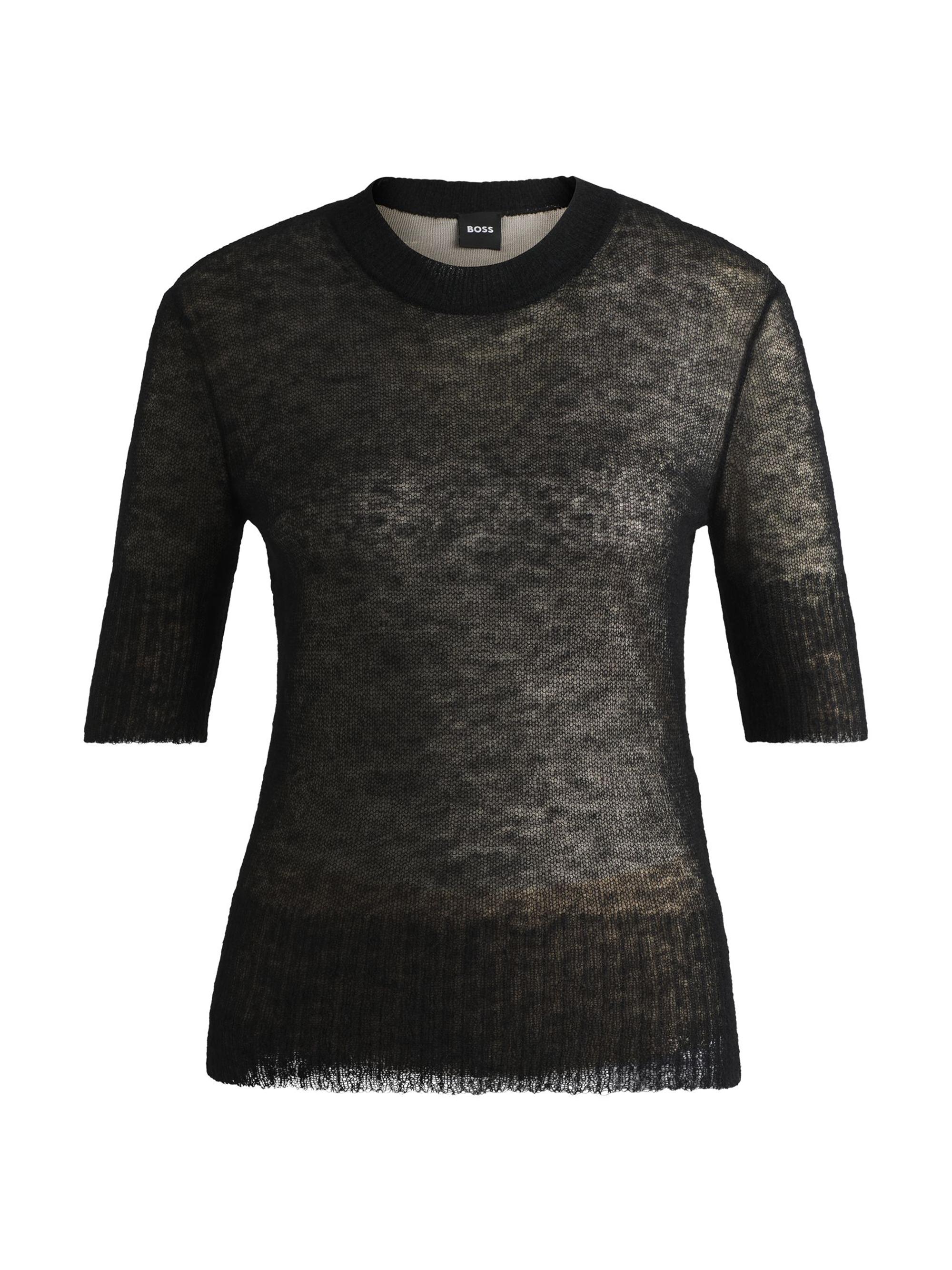 BOSS Women's Double-Layer Sweater in a Textured-Wool Blend - Black