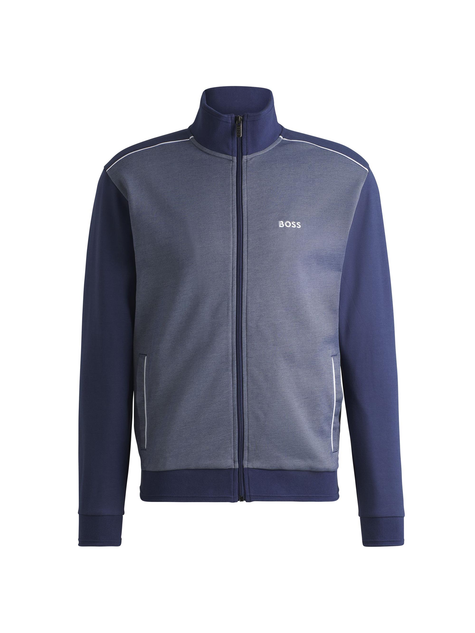 BOSS Men's Zip-Up Jacket with Embroidered Logo - Blue