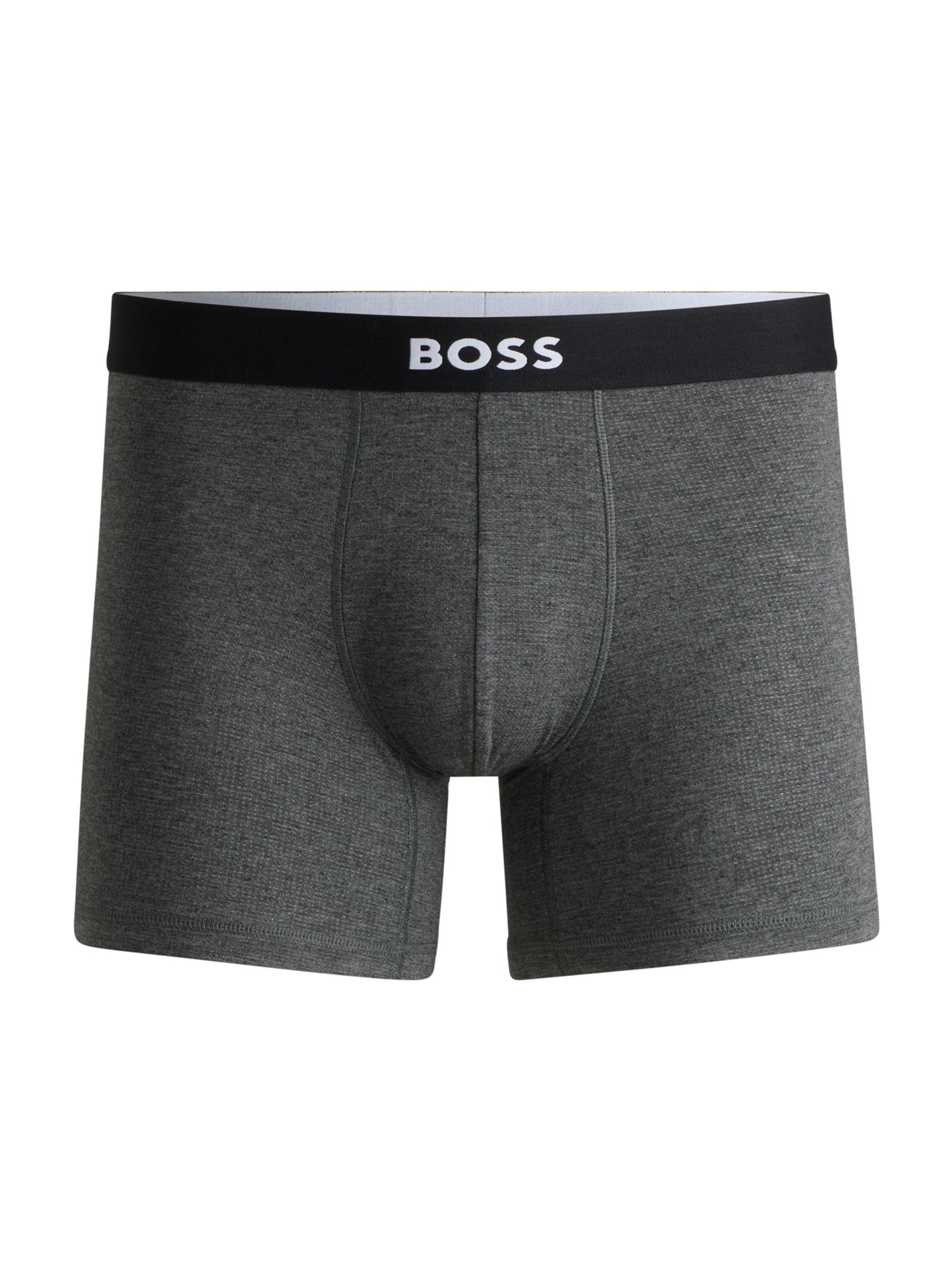 BOSS Men's Stretch-Jersey Boxer Briefs with Logo Waistband - Dark Grey