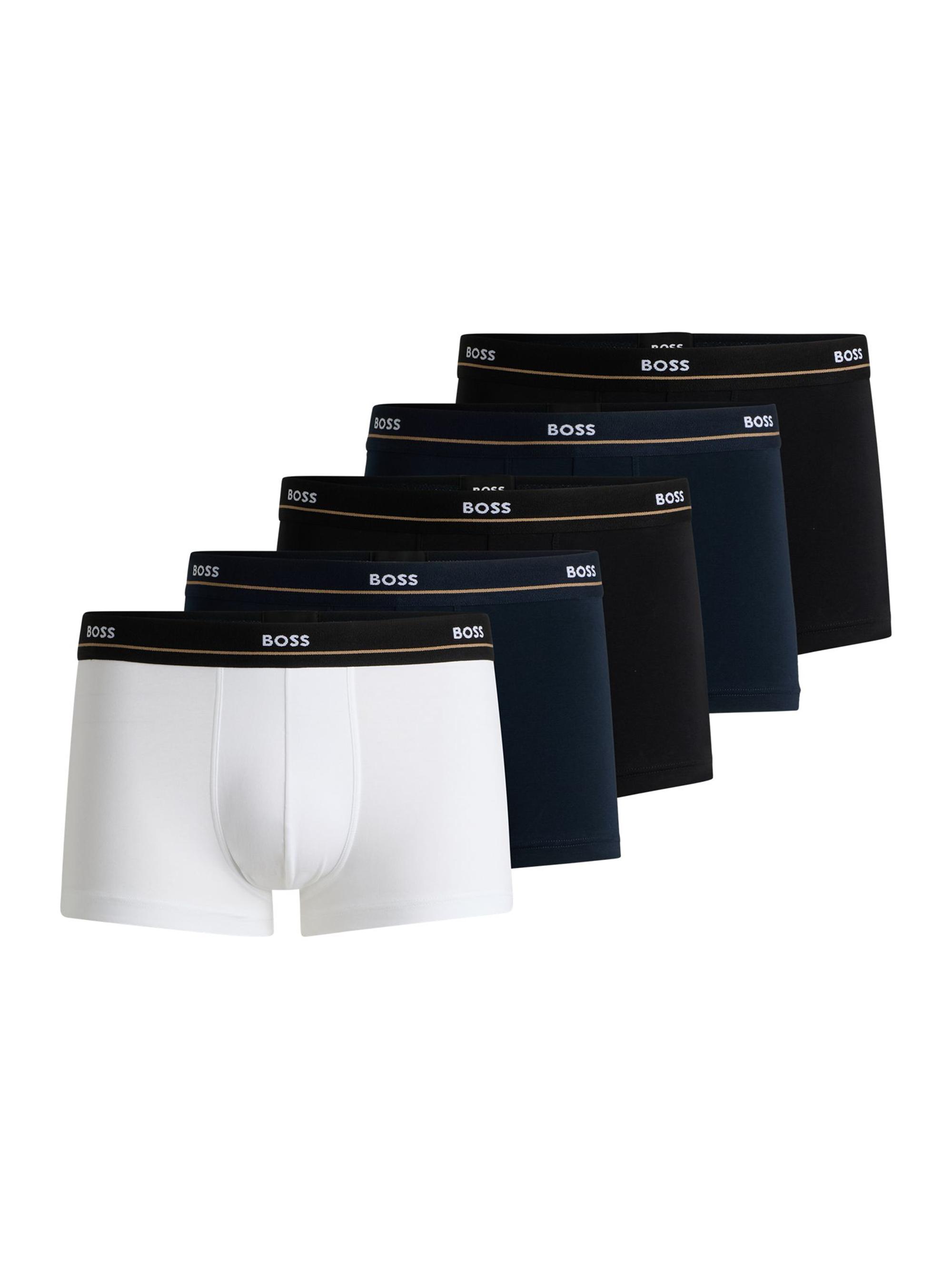 BOSS Men's Five-Pack of Stretch-Cotton Trunks with Logo Waistbands - Multicolored